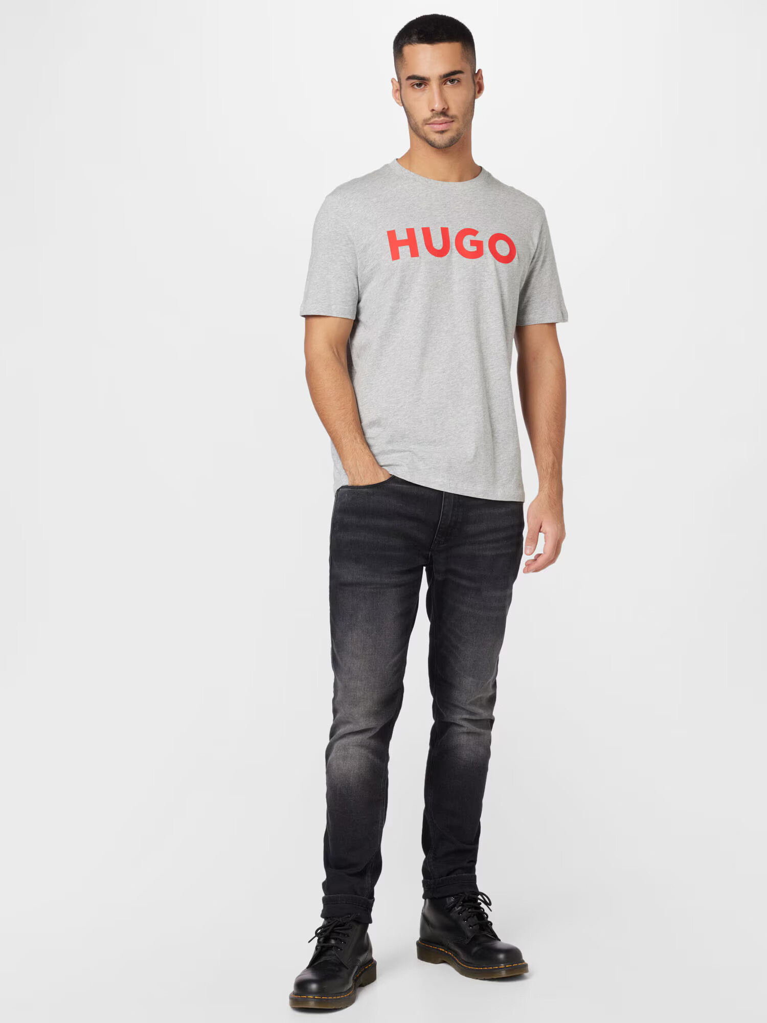 HUGO Tricou 'Dulivio' gri / roșu deschis - Pled.ro