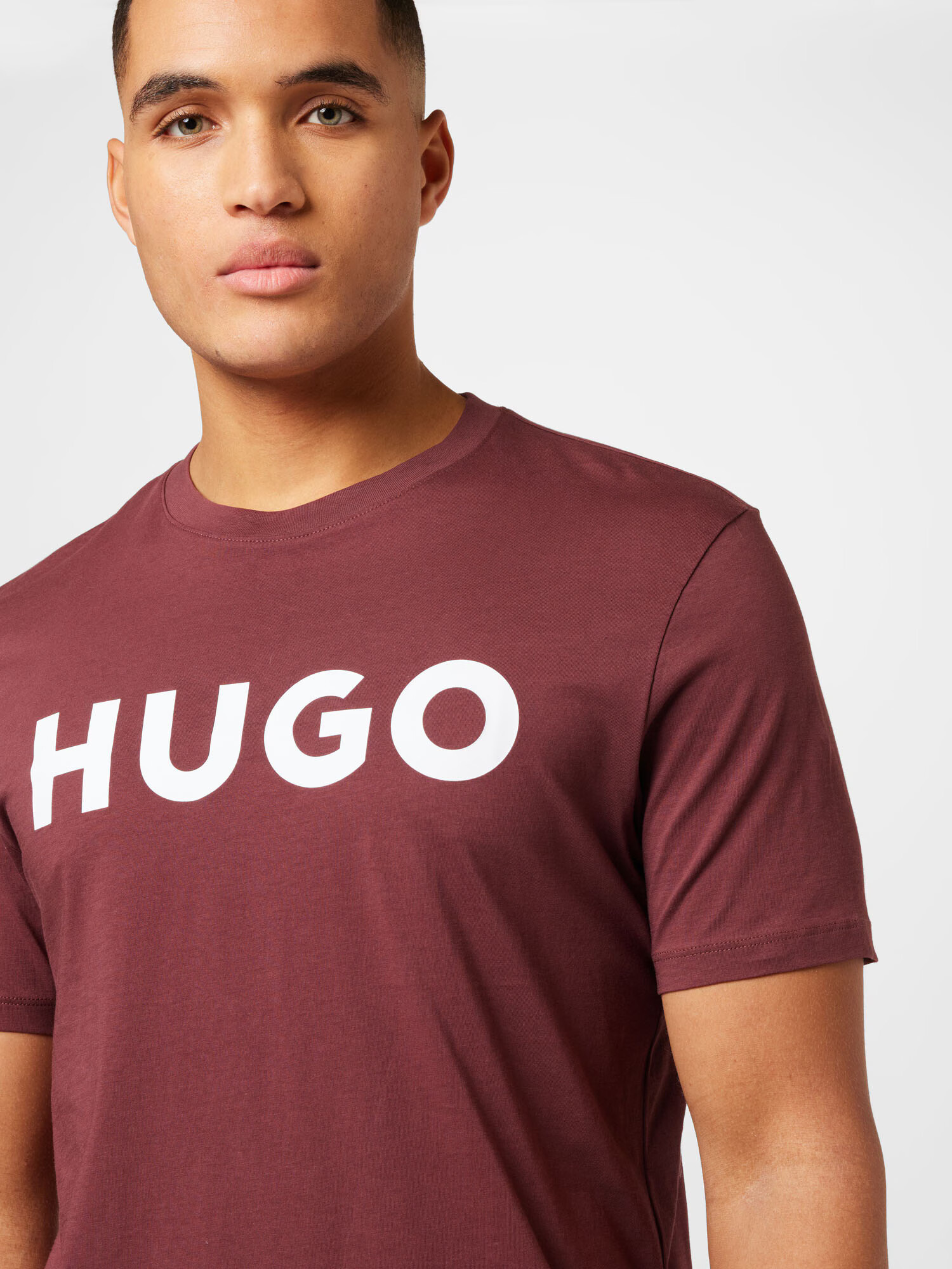 HUGO Tricou 'Dulivio' maro ruginiu / alb - Pled.ro