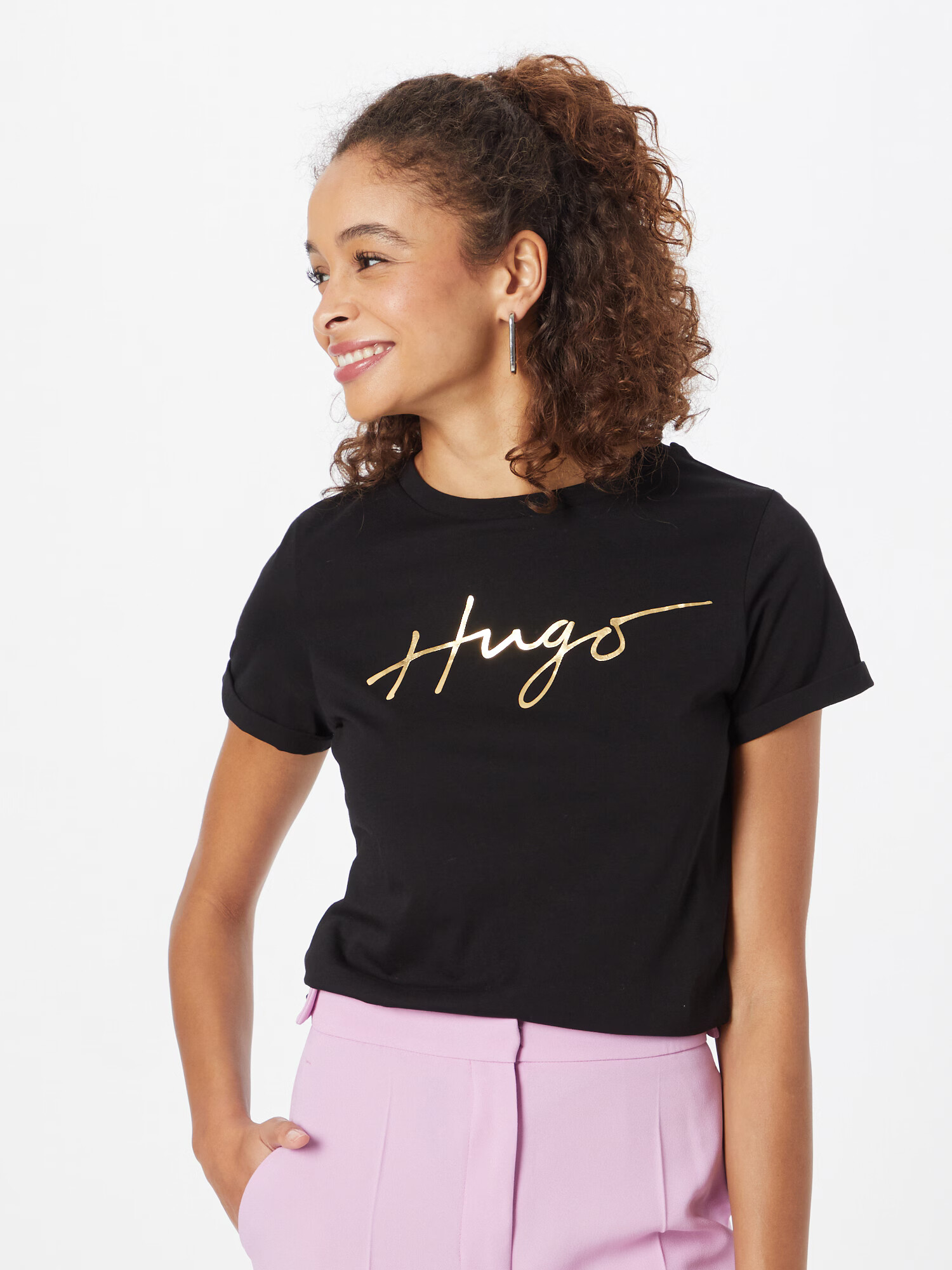 HUGO Tricou 'Slim Tee' auriu / negru - Pled.ro