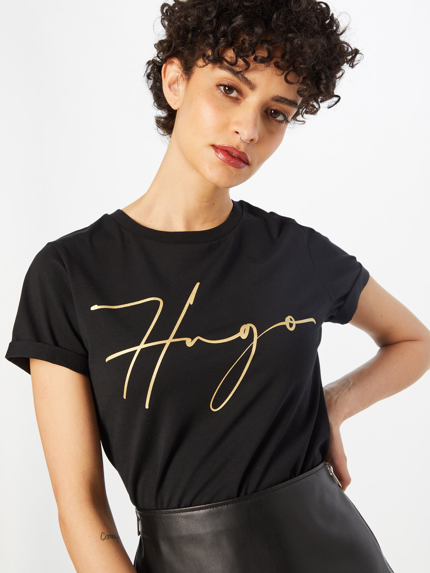 HUGO Tricou 'The Slim Tee 17' auriu / negru - Pled.ro