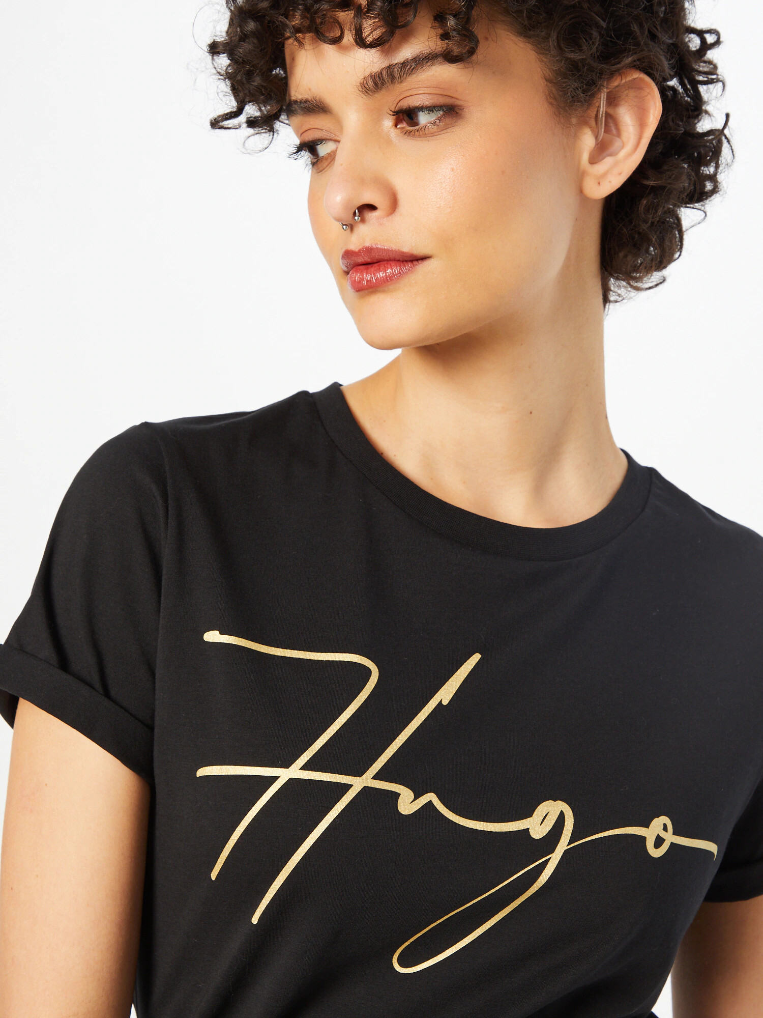 HUGO Tricou 'The Slim Tee 17' auriu / negru - Pled.ro