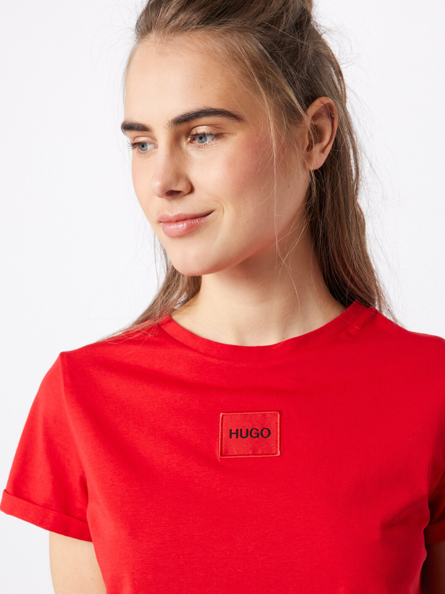 HUGO Red Tricou 'The SlimTee' roși aprins / negru - Pled.ro