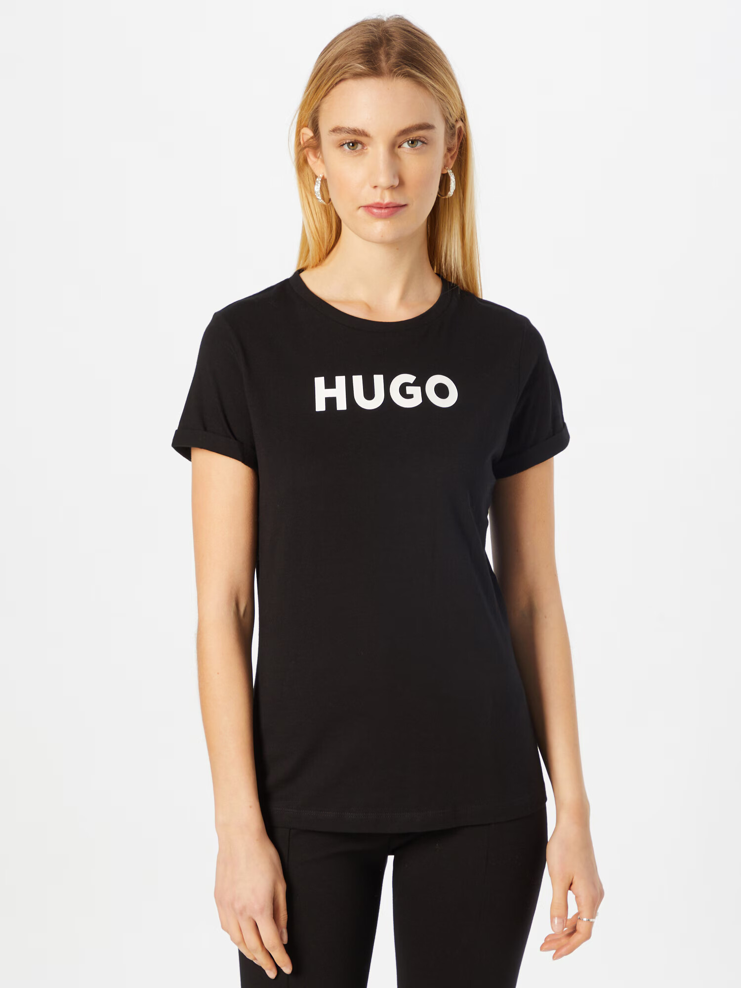 HUGO Red Tricou negru / alb - Pled.ro