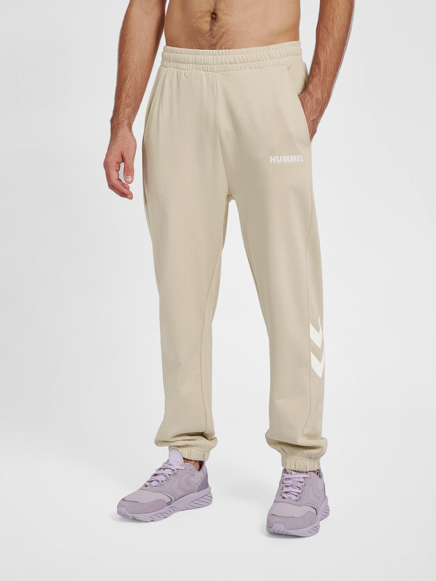 Hummel Pantaloni sport gri piatră / alb - Pled.ro