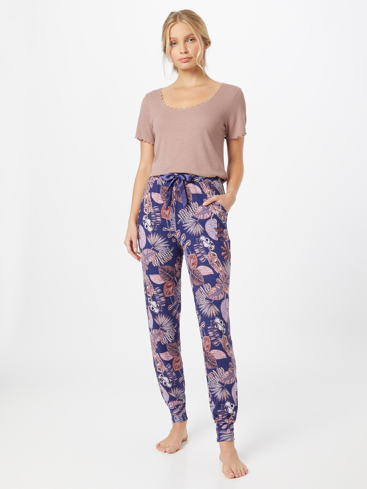 Hunkemöller Pantaloni de pijama 'Funky Jungle' albastru cobalt / albastru deschis / roz / roșu carmin - Pled.ro