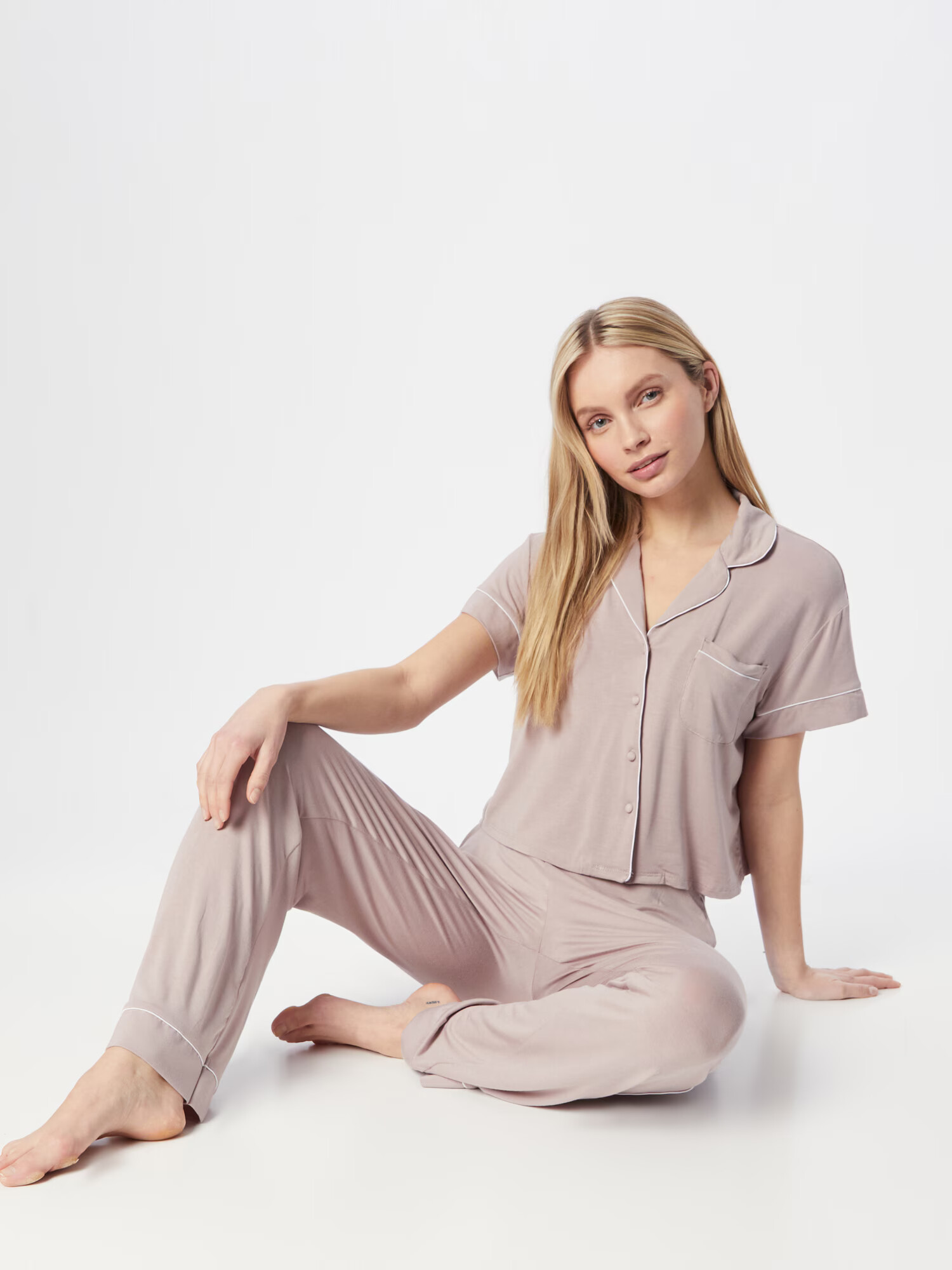 Hunkemöller Pantaloni de pijama roz pudră / alb - Pled.ro