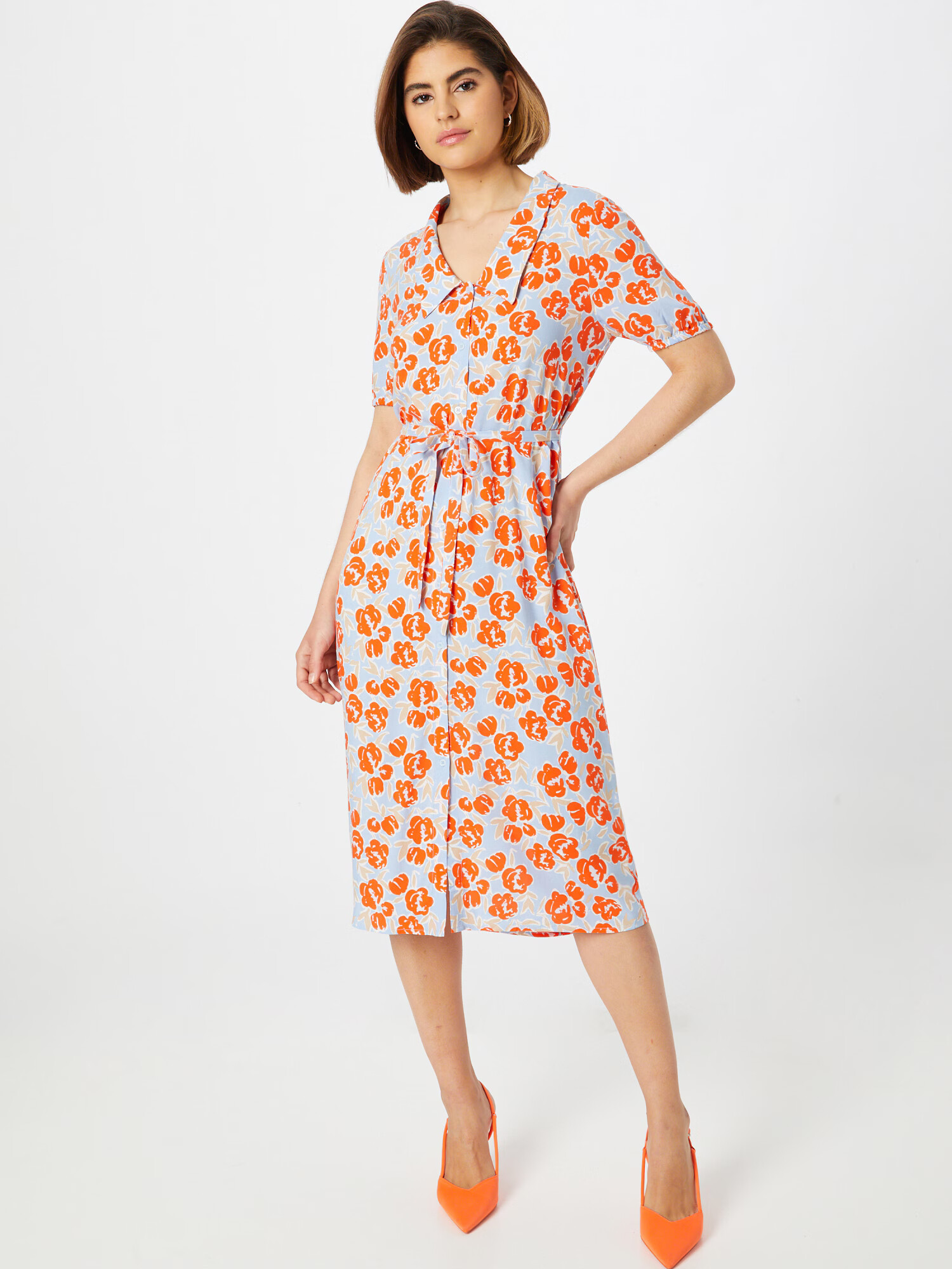 ICHI Rochie tip bluză 'CEFALU' bej / albastru pastel / roșu orange / alb - Pled.ro