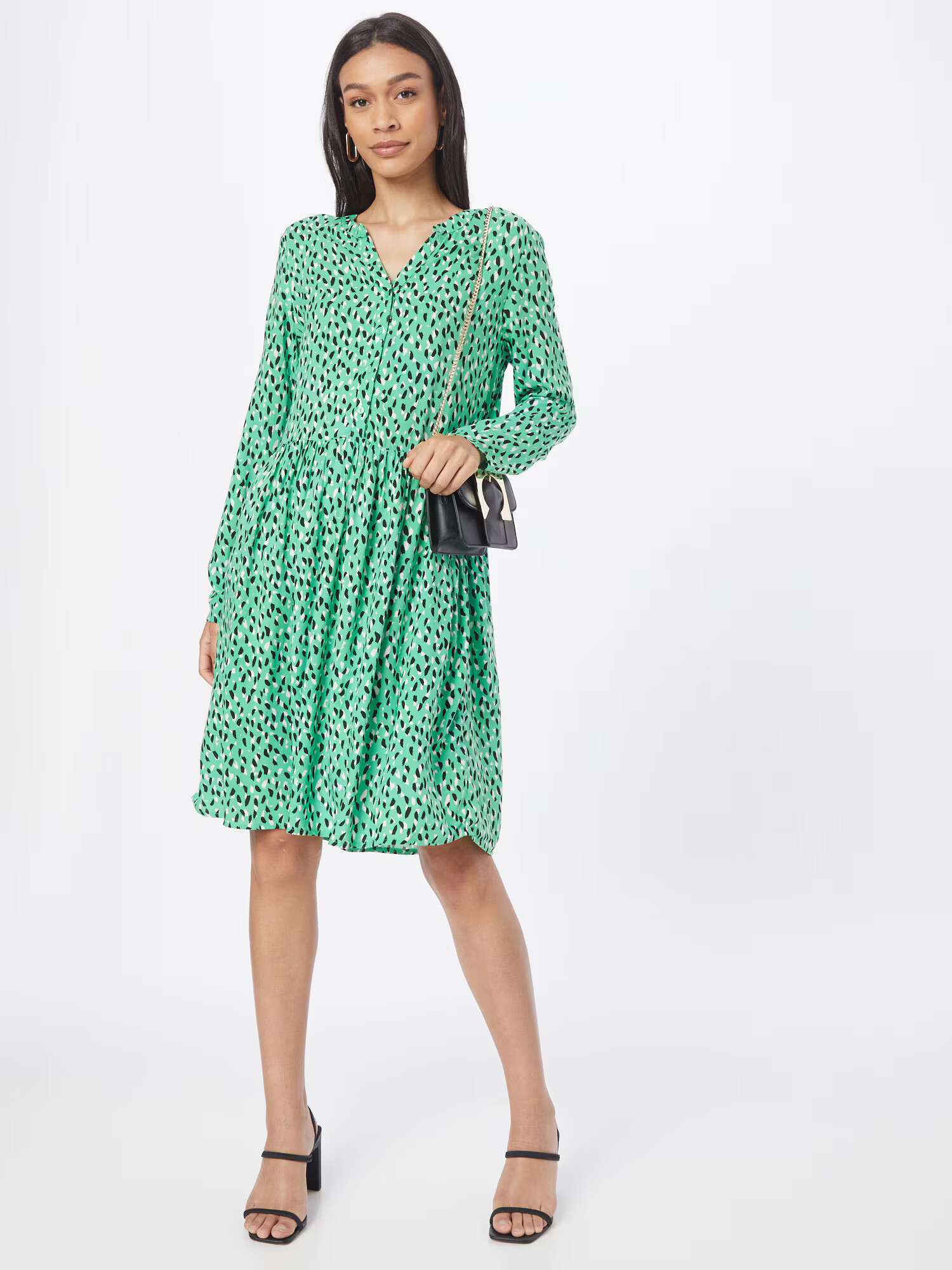 ICHI Rochie tip bluză verde / negru / alb - Pled.ro