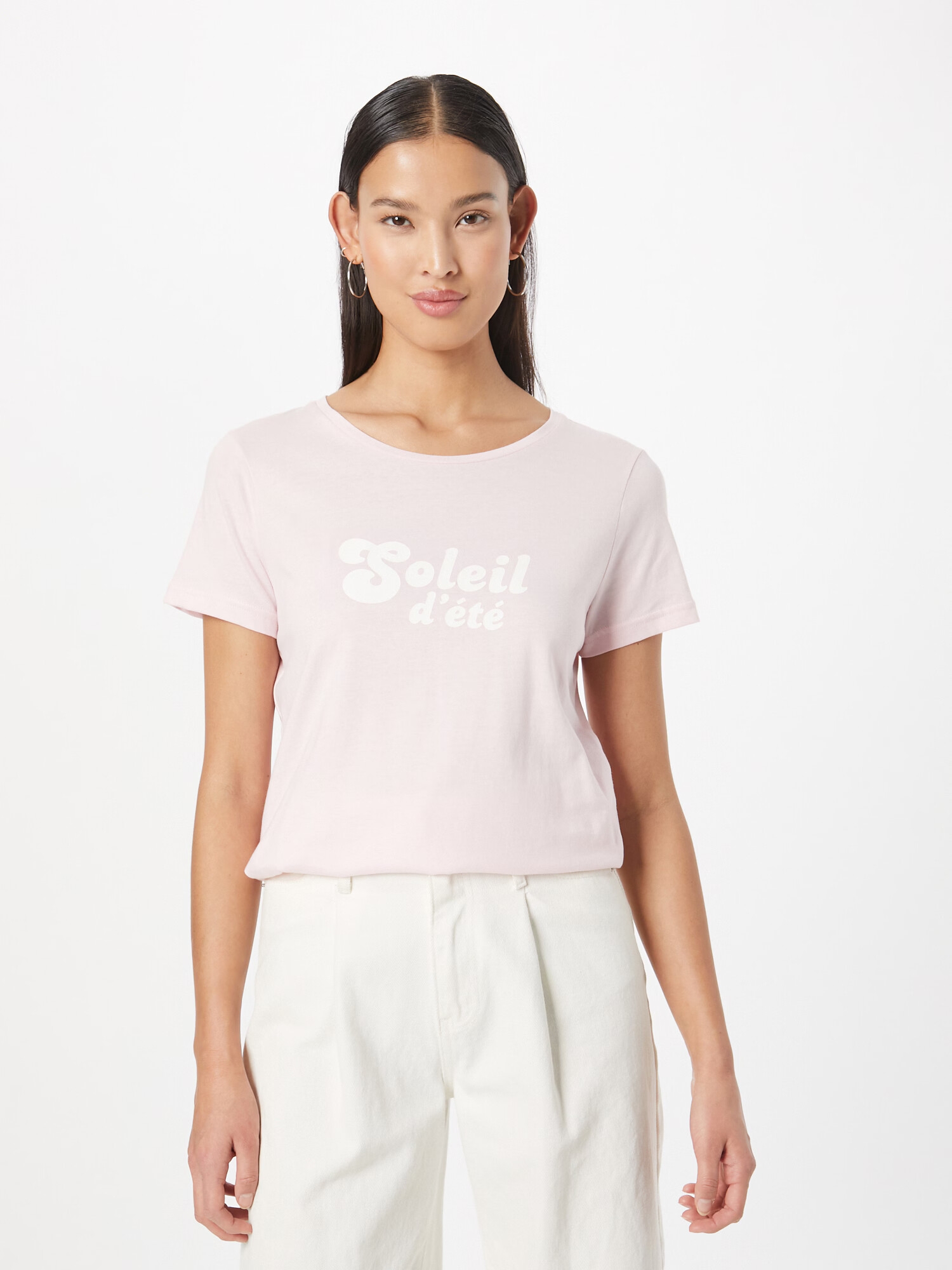 ICHI Tricou 'CAMINO' roz pastel / alb - Pled.ro