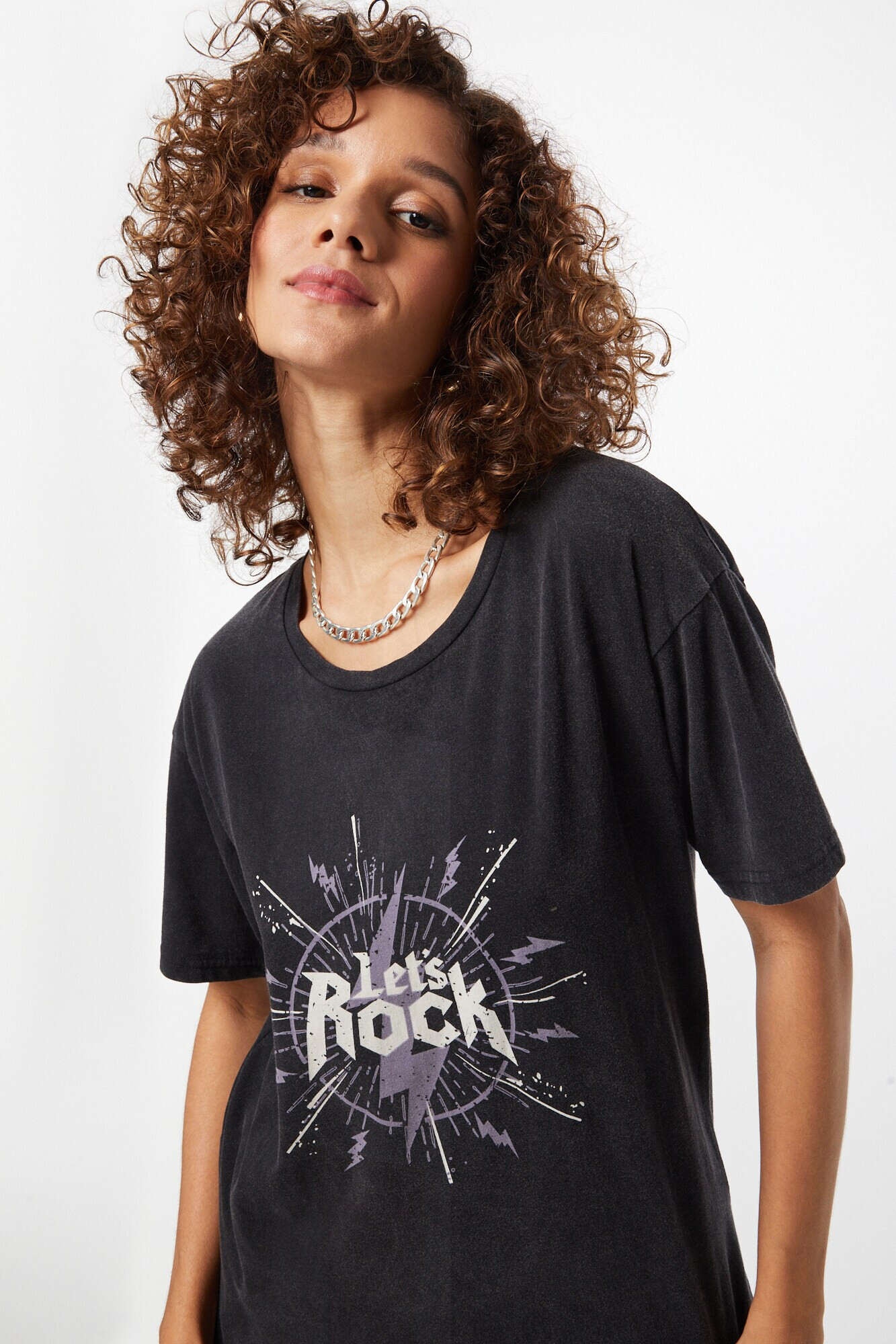 ICHI Tricou gri deschis / lila / negru / alb - Pled.ro