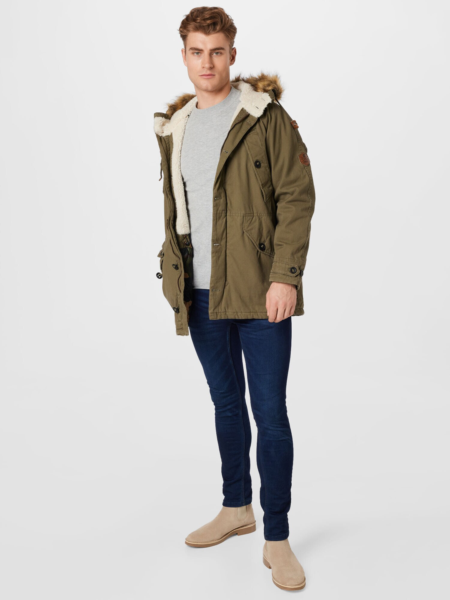 INDICODE JEANS Parka de iarnă 'Fann' oliv / alb natural - Pled.ro