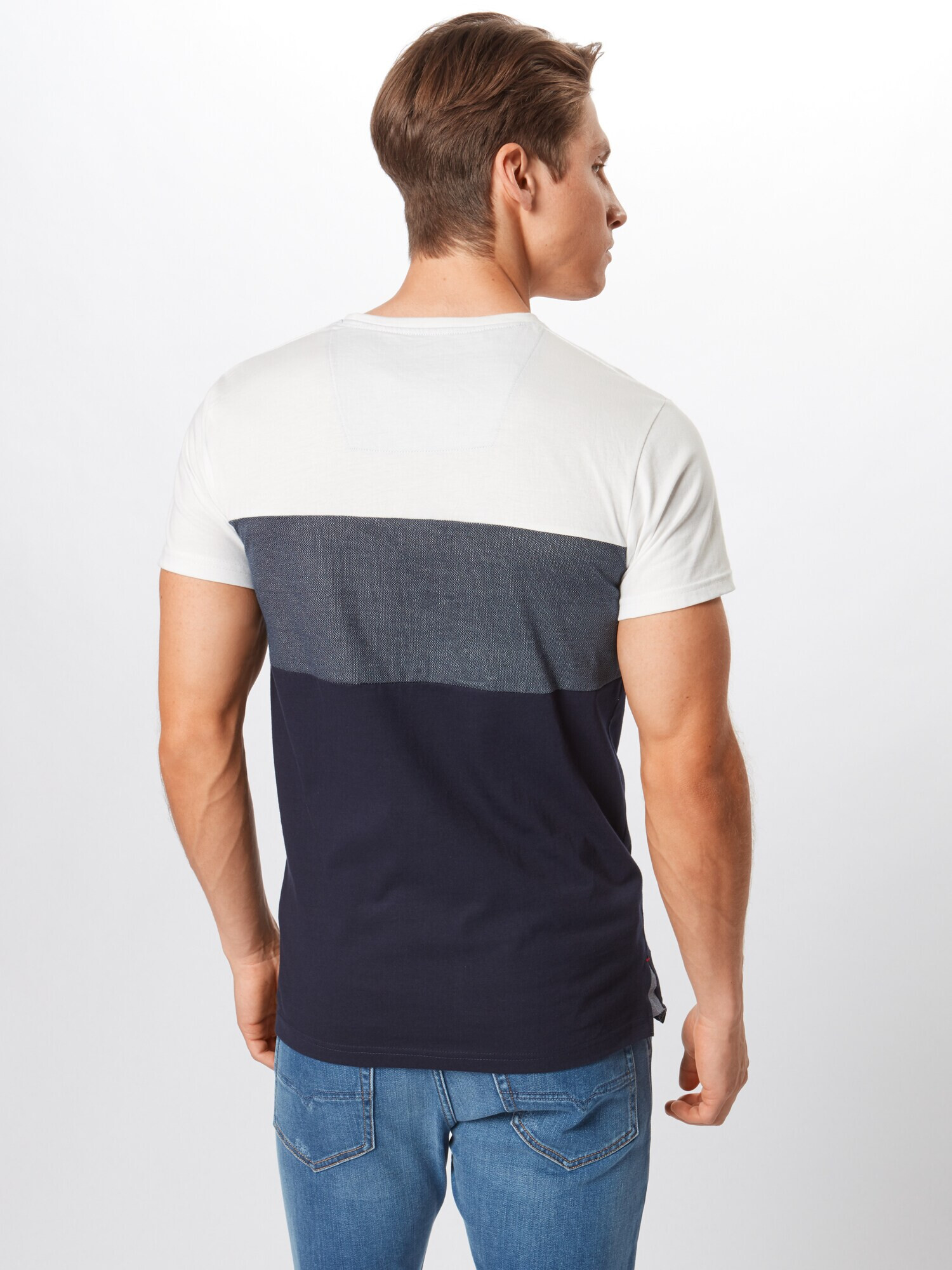 INDICODE JEANS Tricou 'Clemens' albastru închis / alb - Pled.ro