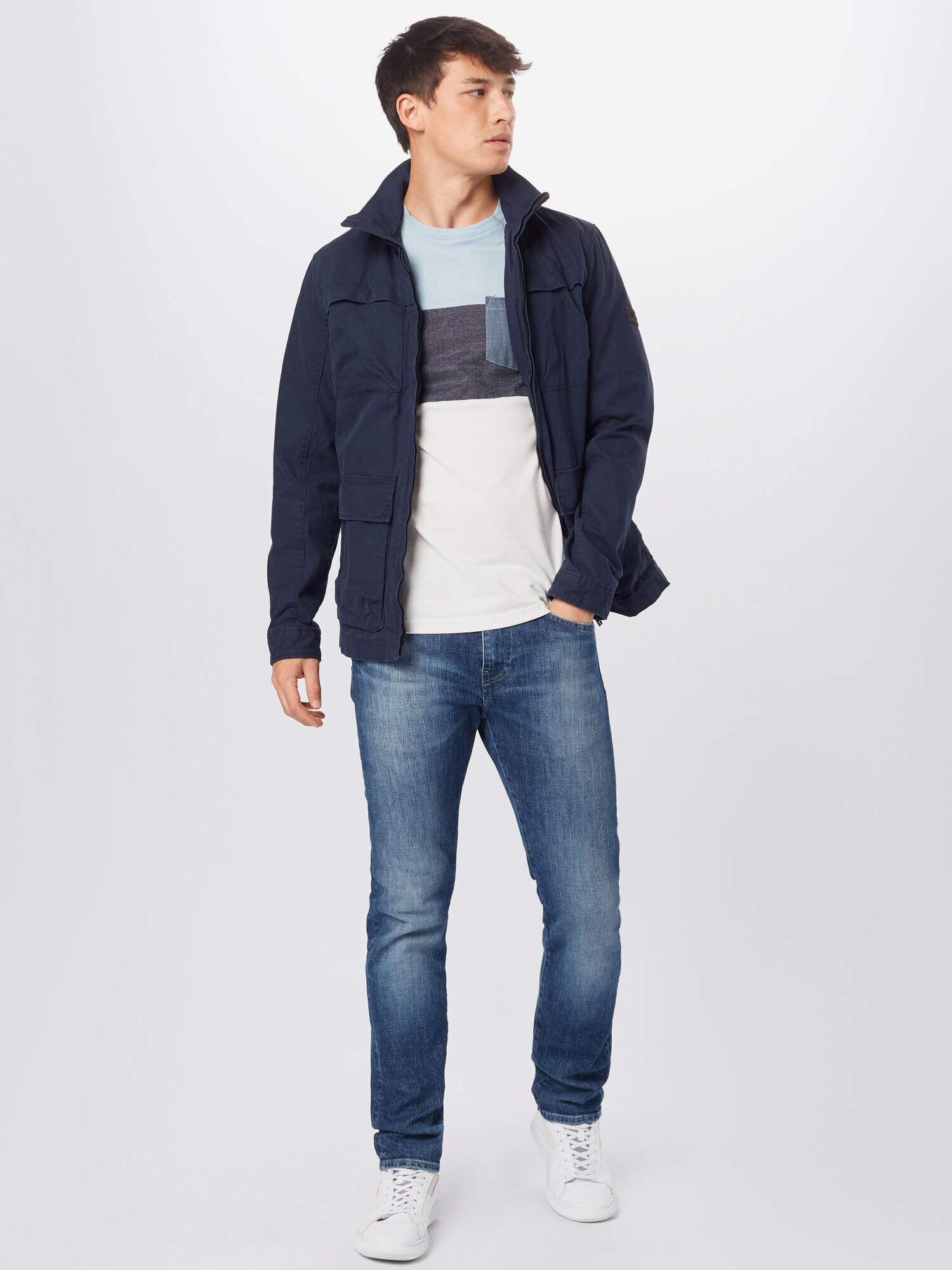 INDICODE JEANS Tricou 'Clemens' albastru porumbel / albastru denim / albastru deschis / alb - Pled.ro