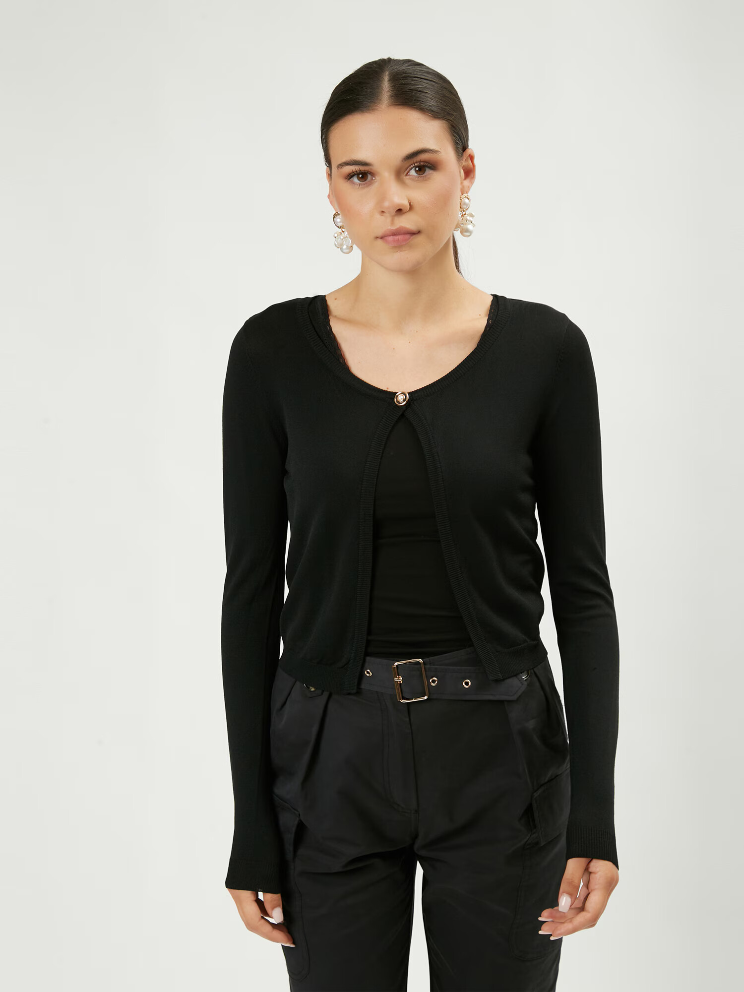 Influencer Geacă tricotată ' Cropped basic cardigan ' negru - Pled.ro