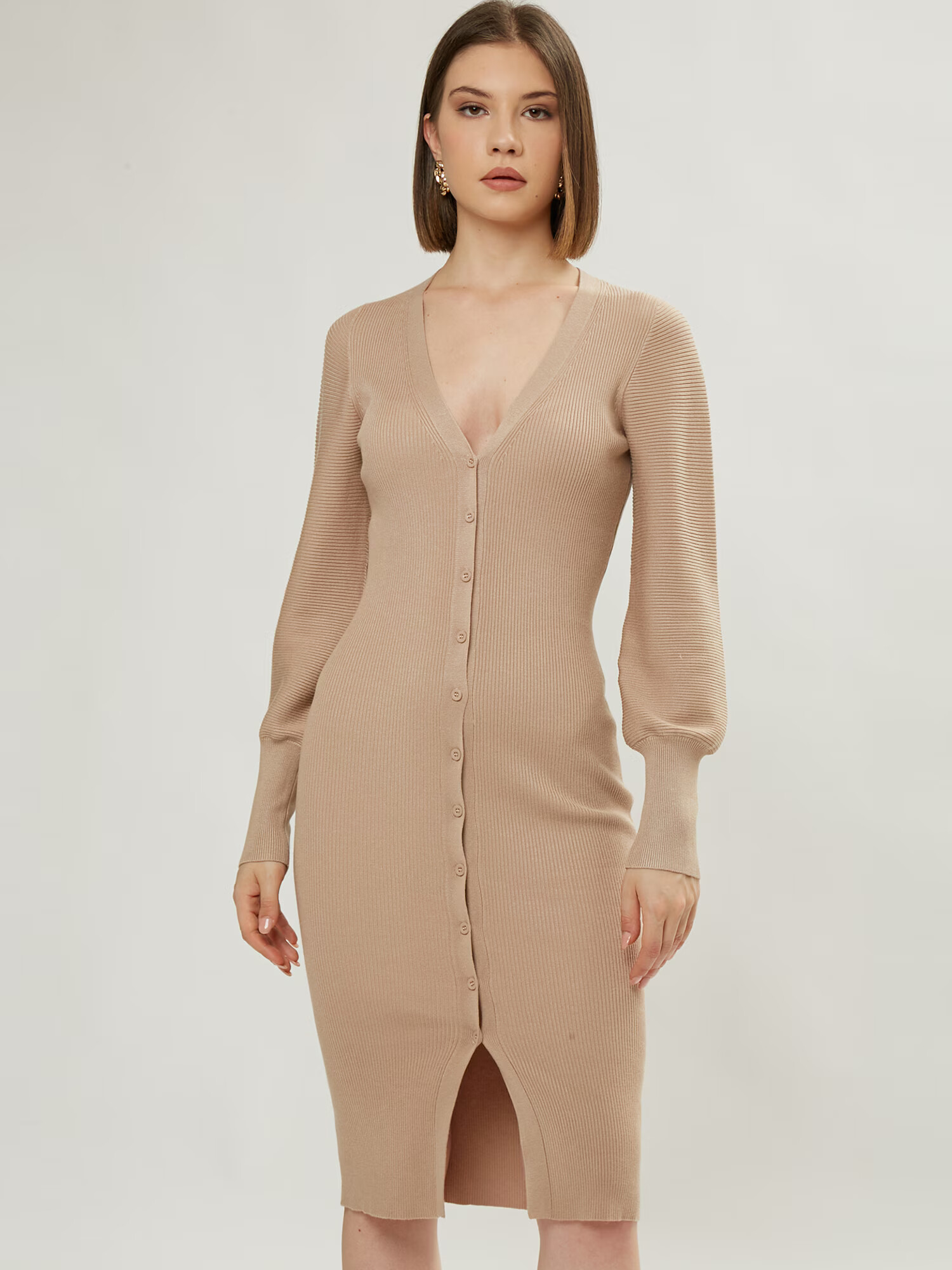 Influencer Rochie tricotat bej - Pled.ro