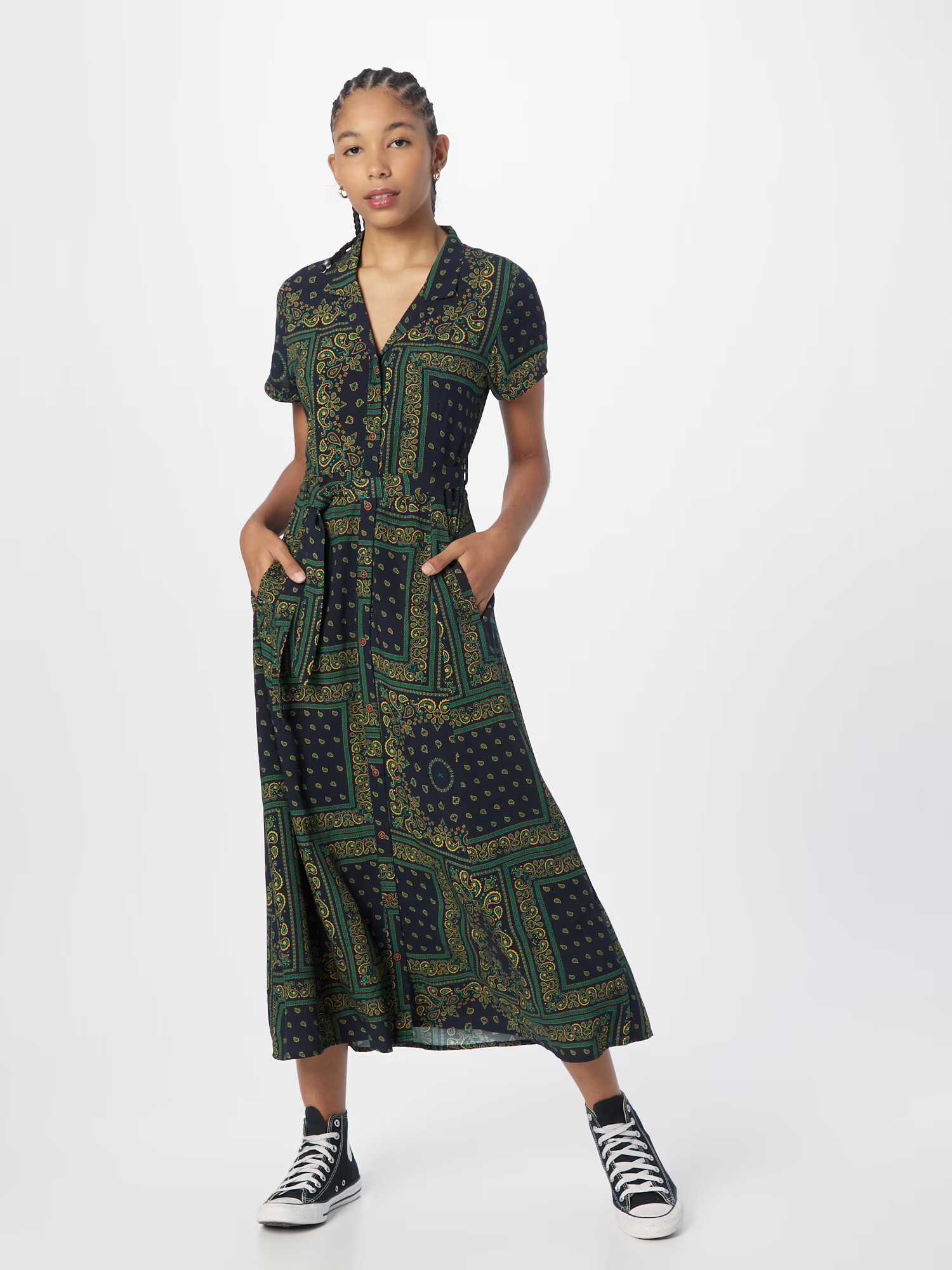 Iriedaily Rochie tip bluză bleumarin / galben / verde iarbă - Pled.ro