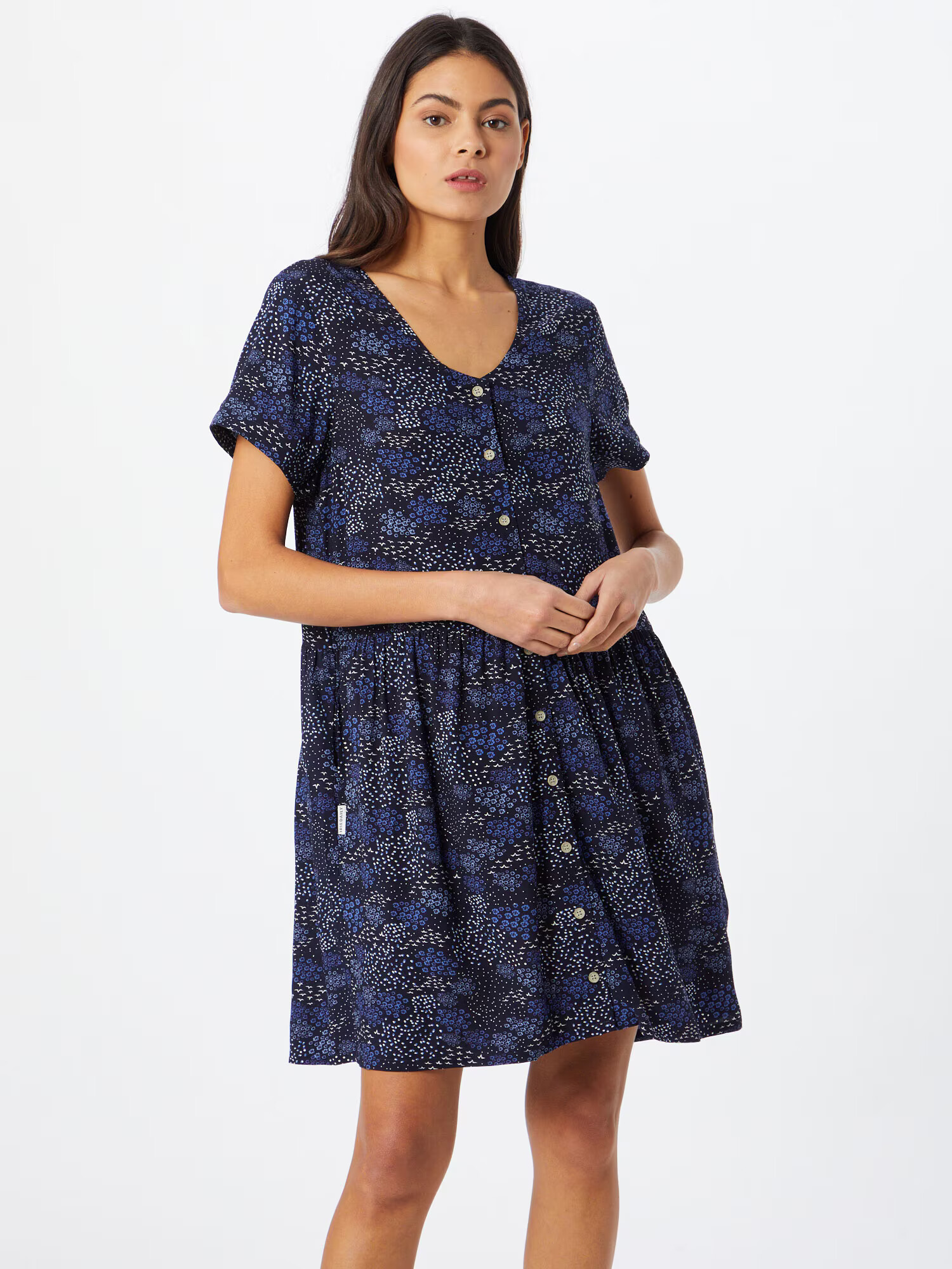 Iriedaily Rochie tip bluză 'Flowerbirds' bleumarin / albastru regal / alb - Pled.ro