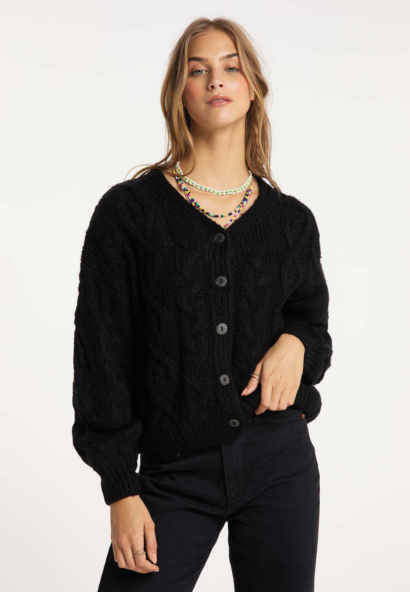 IZIA Cardigan dimensiuni mari negru - Pled.ro