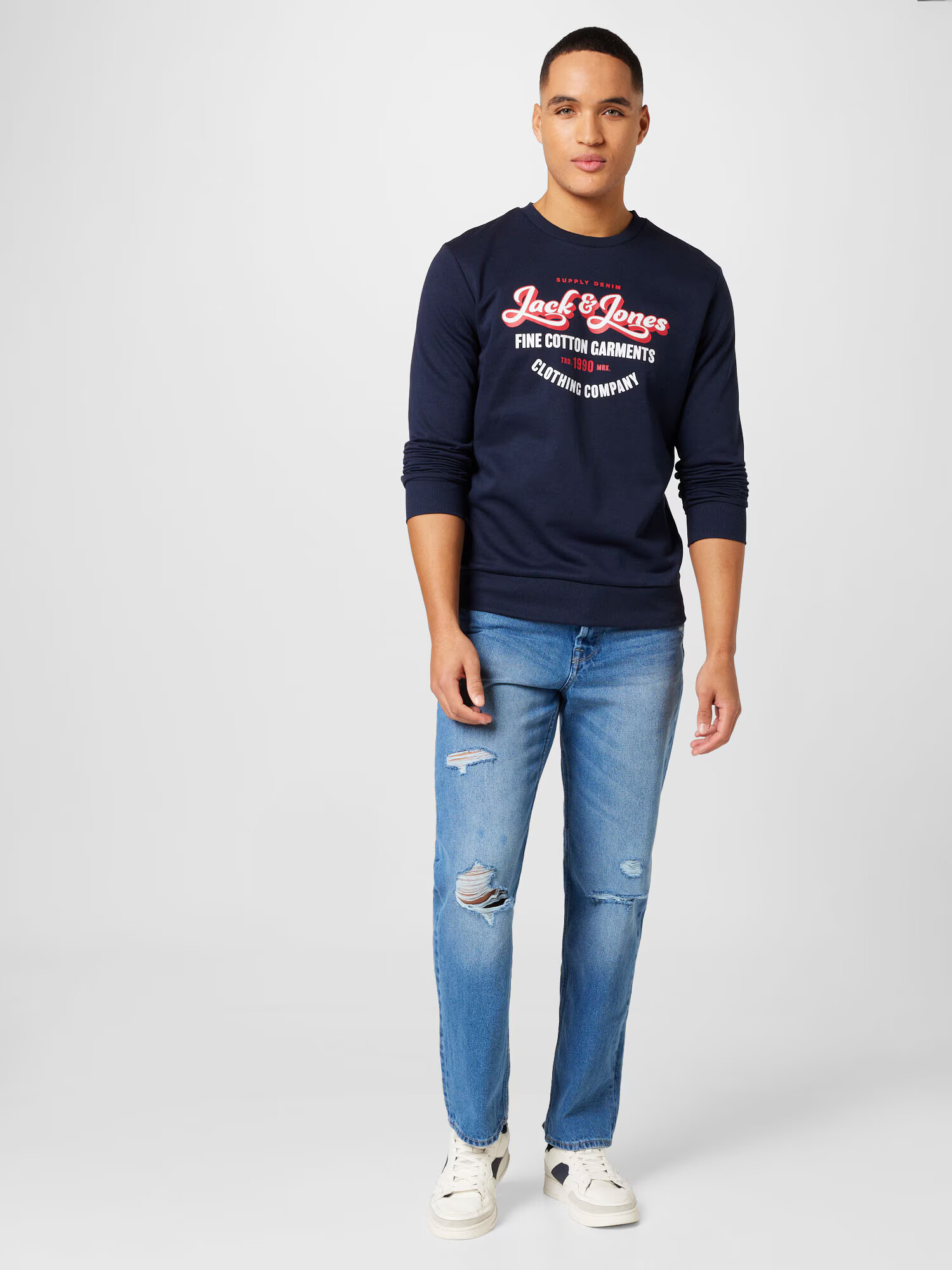 JACK & JONES Bluză de molton 'ANDY' bleumarin / roșu / alb - Pled.ro