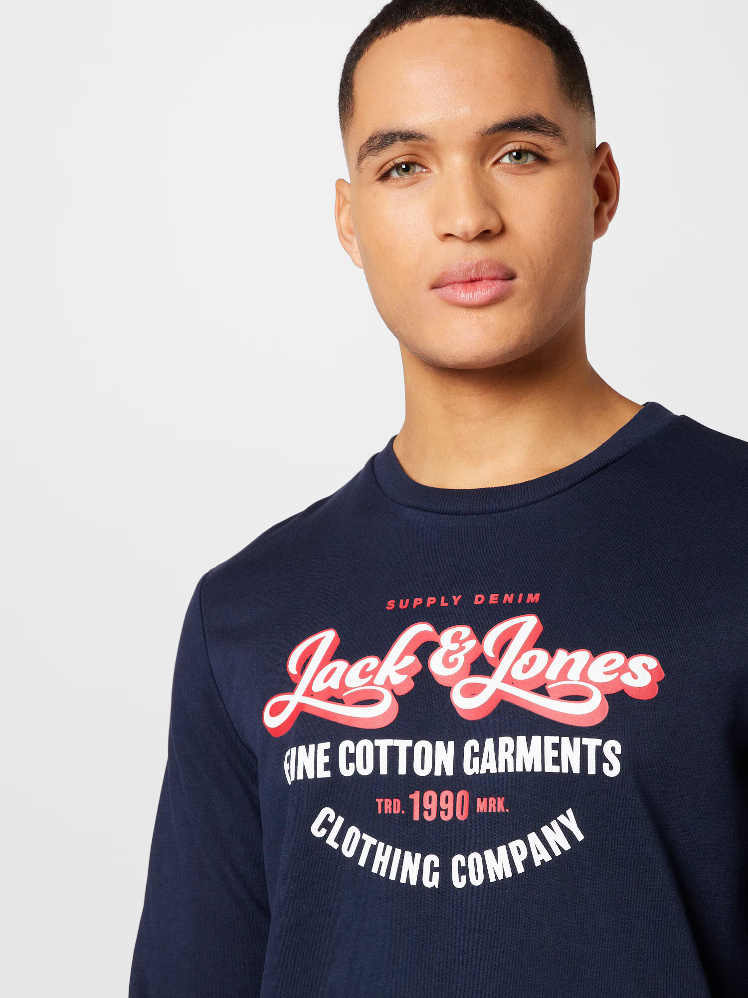 JACK & JONES Bluză de molton 'ANDY' bleumarin / roșu / alb - Pled.ro