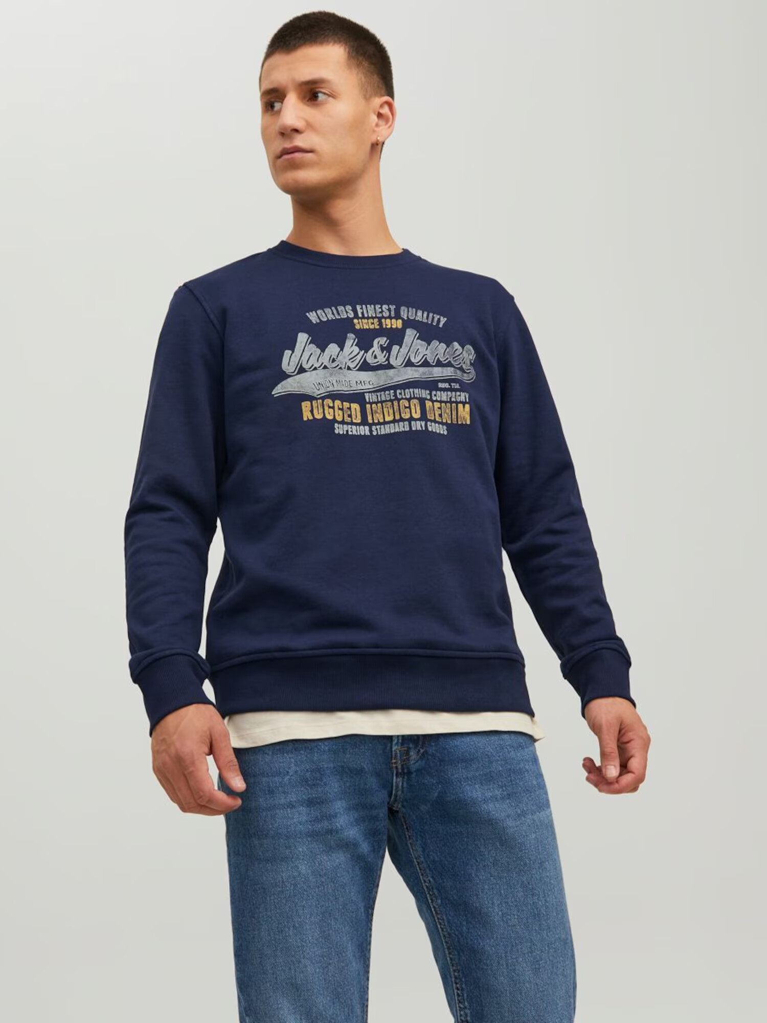 JACK & JONES Bluză de molton 'Billy' bleumarin / galben / gri amestecat - Pled.ro