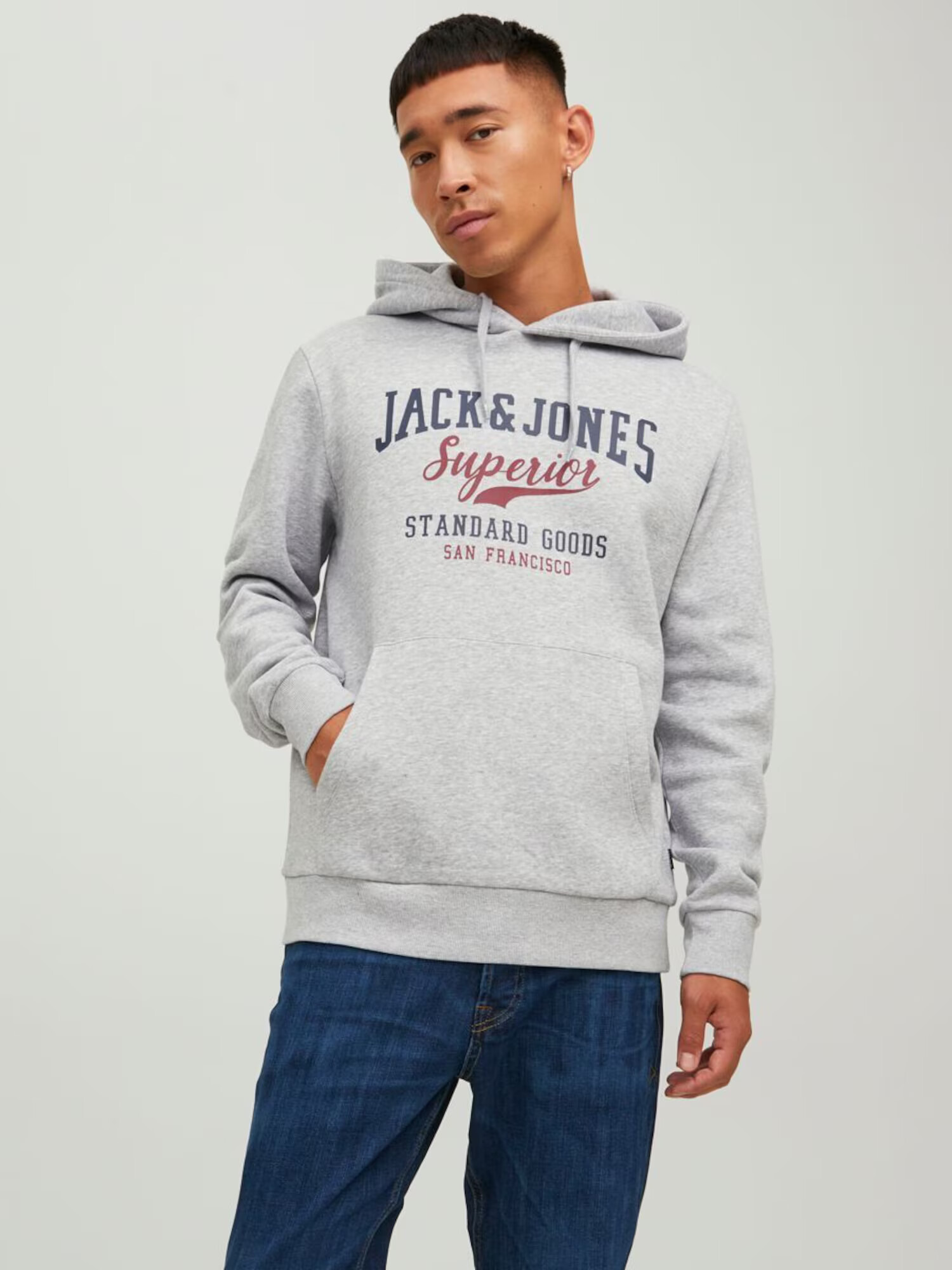 JACK & JONES Bluză de molton bleumarin / gri deschis / roşu închis - Pled.ro