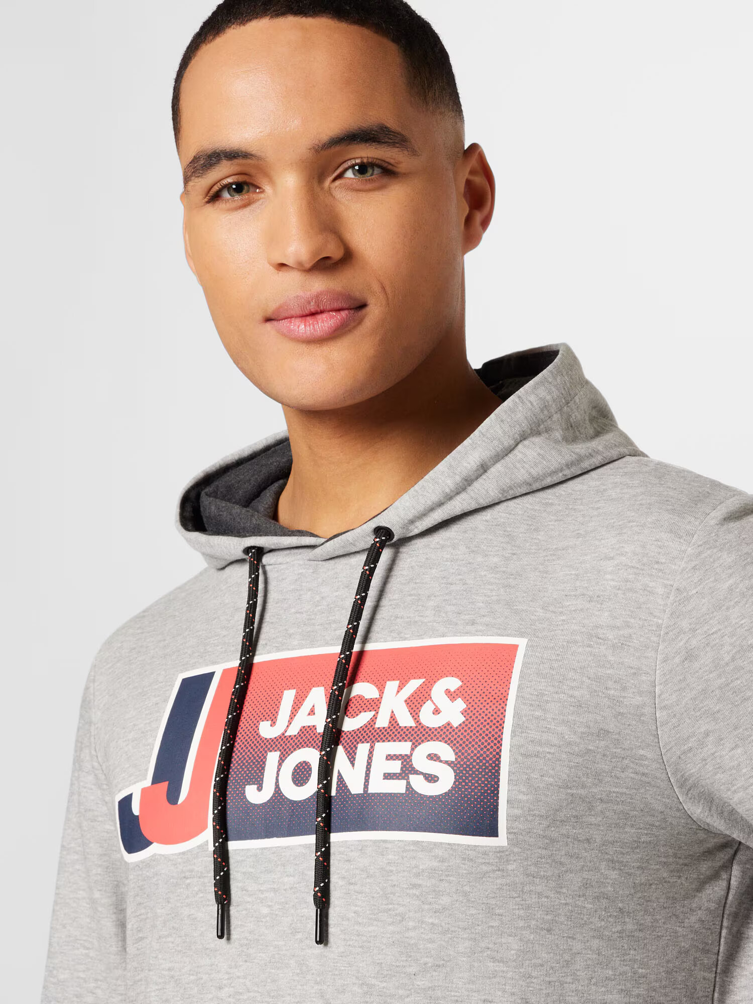 JACK & JONES Bluză de molton bleumarin / gri deschis / roșu pastel - Pled.ro