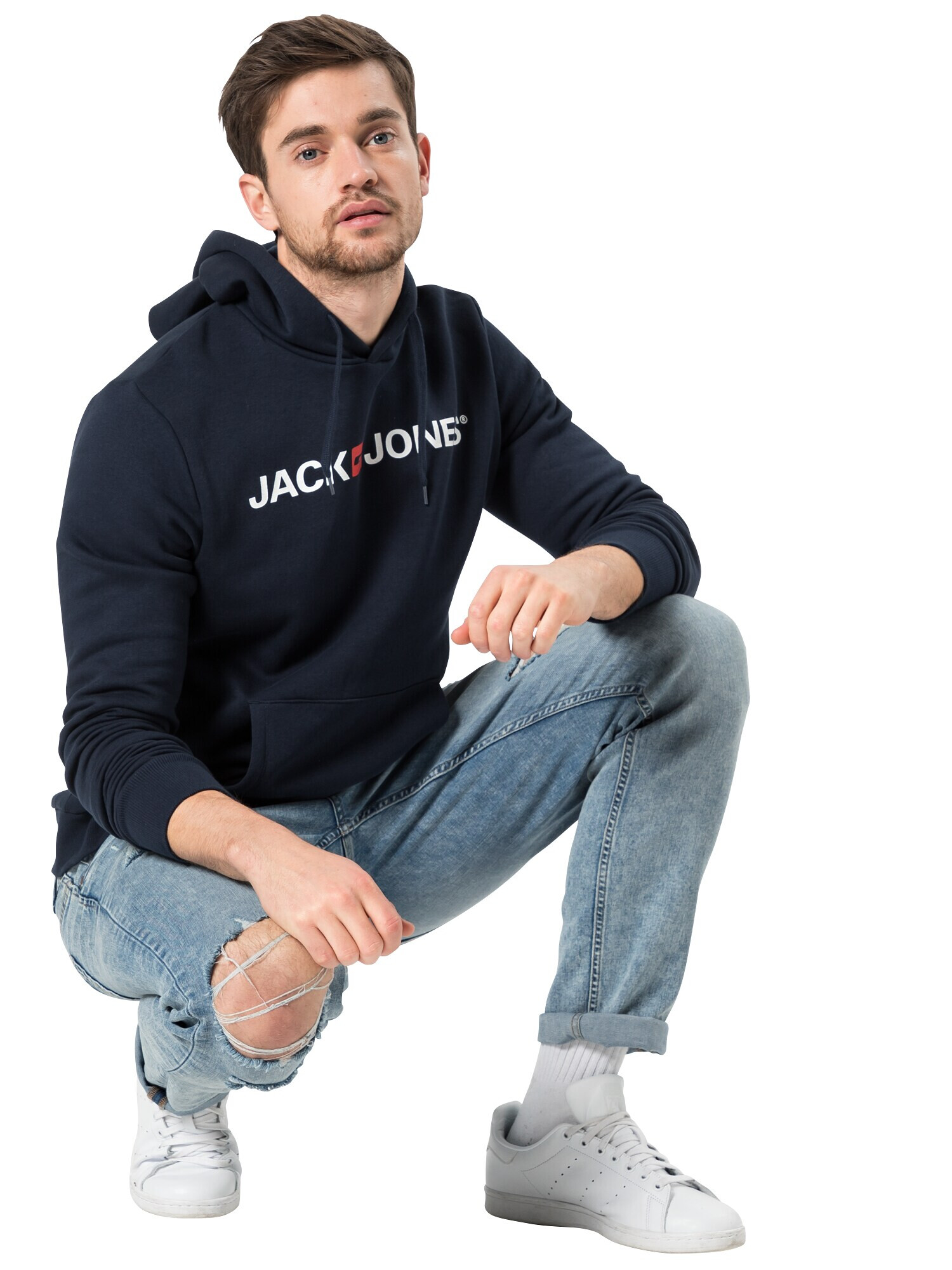 JACK & JONES Bluză de molton albastru marin / roșu / alb - Pled.ro