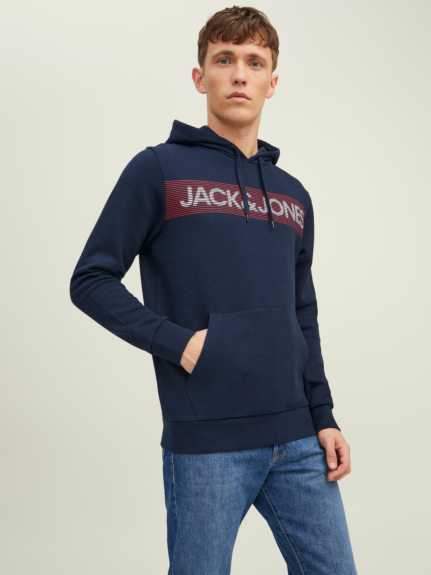 JACK & JONES Bluză de molton bleumarin / roșu / alb - Pled.ro