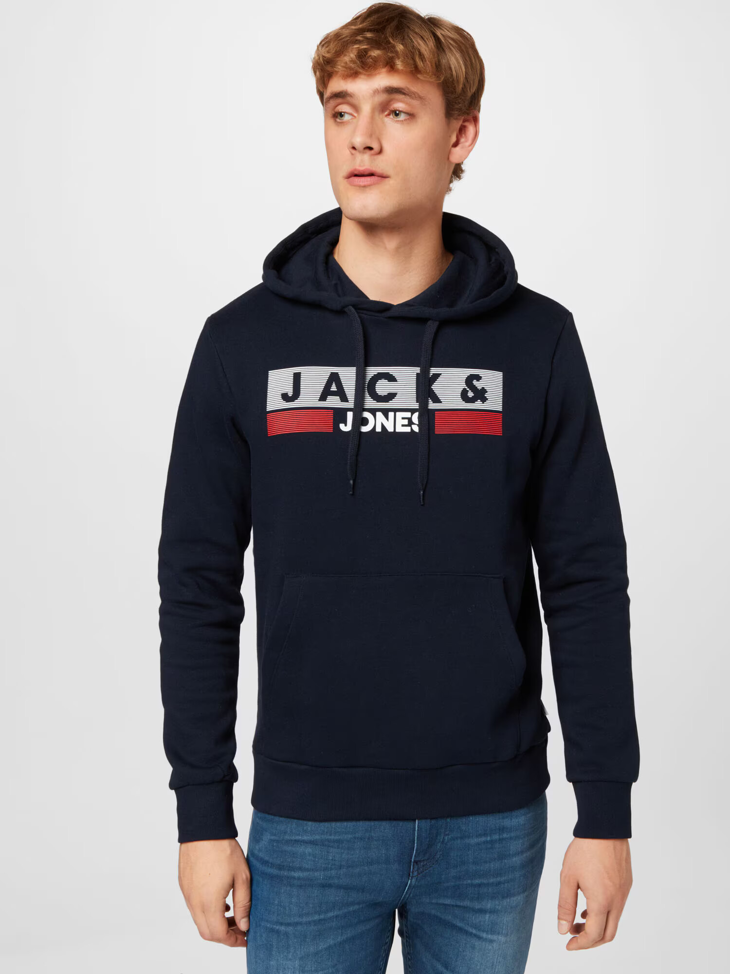 JACK & JONES Bluză de molton bleumarin / roșu / alb - Pled.ro