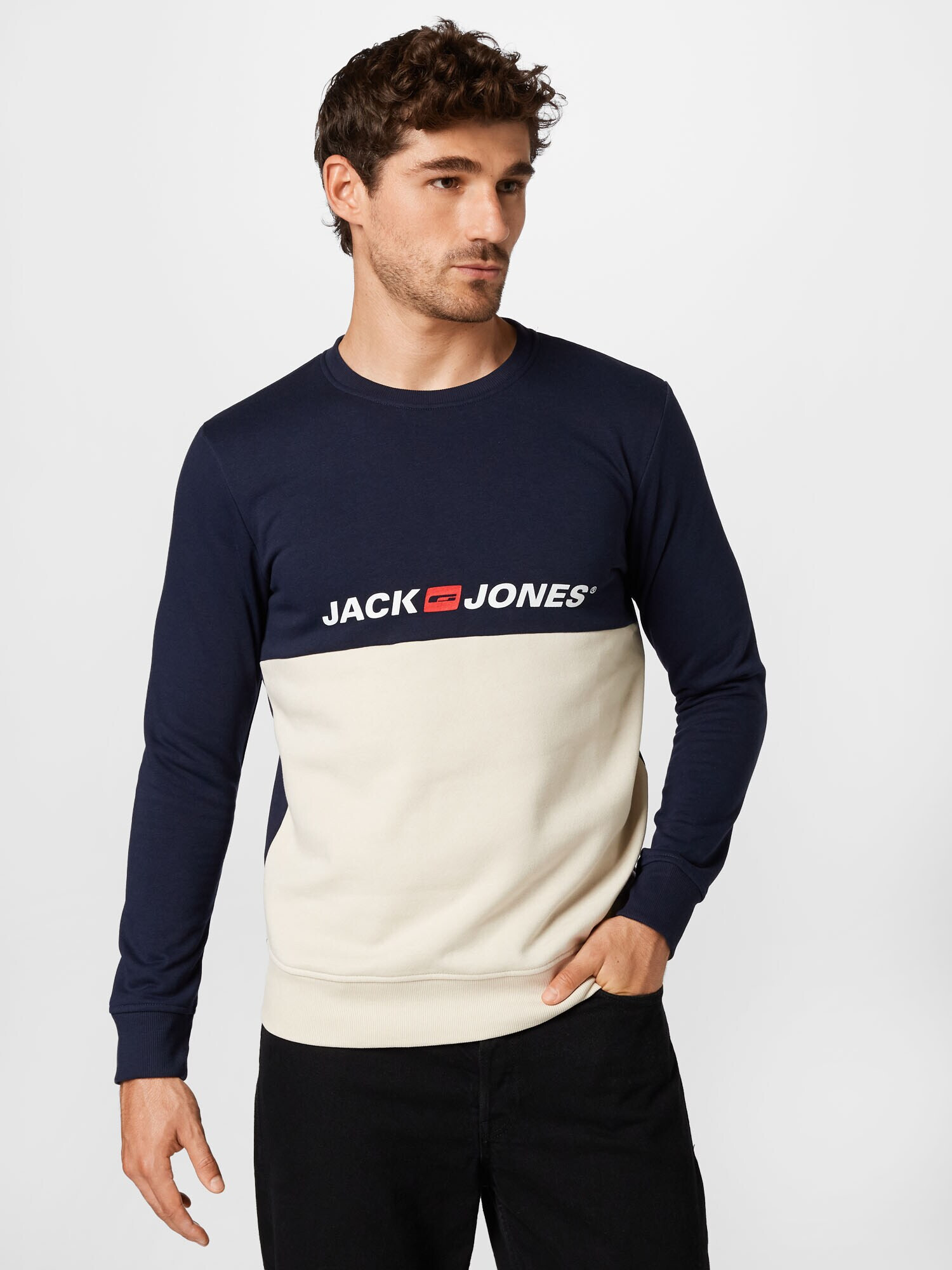 JACK & JONES Bluză de molton bleumarin / roșu / alb lână - Pled.ro