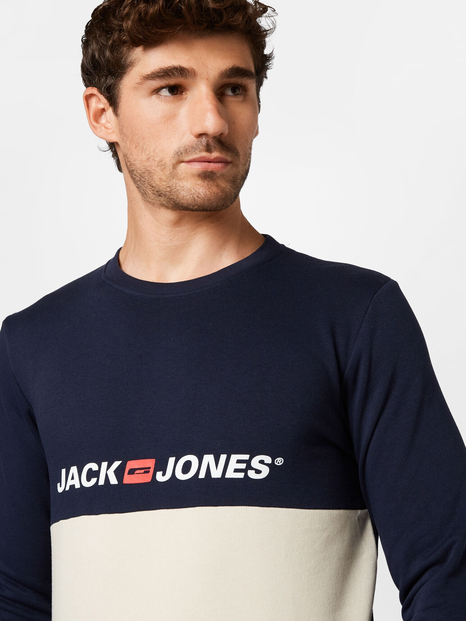 JACK & JONES Bluză de molton bleumarin / roșu / alb lână - Pled.ro