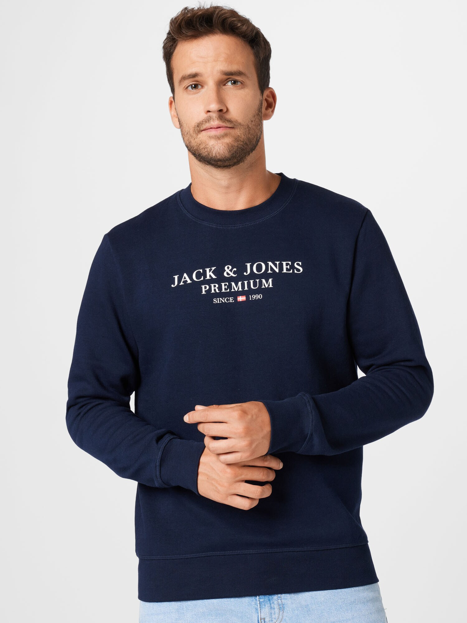 JACK & JONES Bluză de molton 'BLUASTON' bleumarin / roșu deschis / alb - Pled.ro