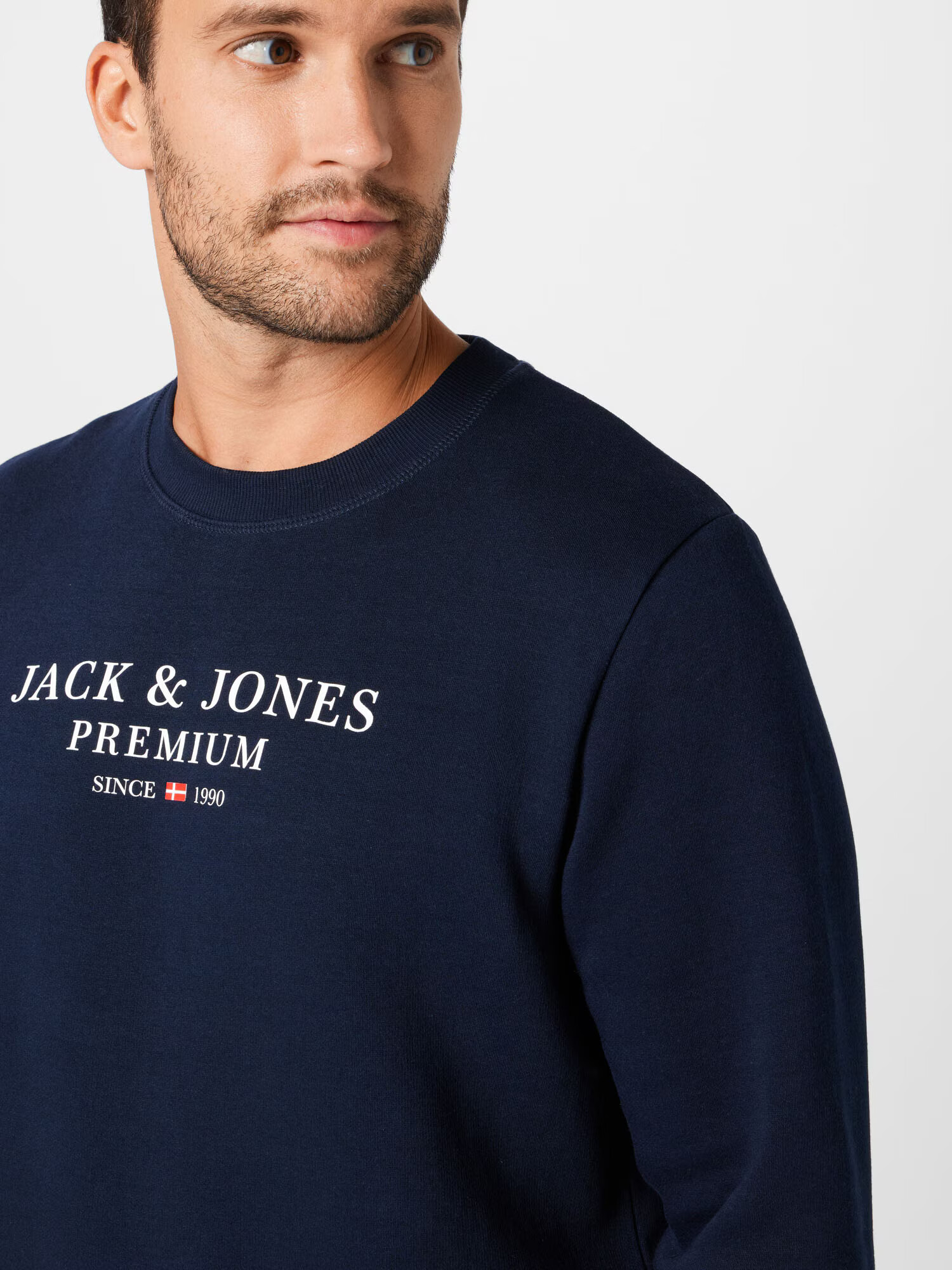 JACK & JONES Bluză de molton 'BLUASTON' bleumarin / roșu deschis / alb - Pled.ro