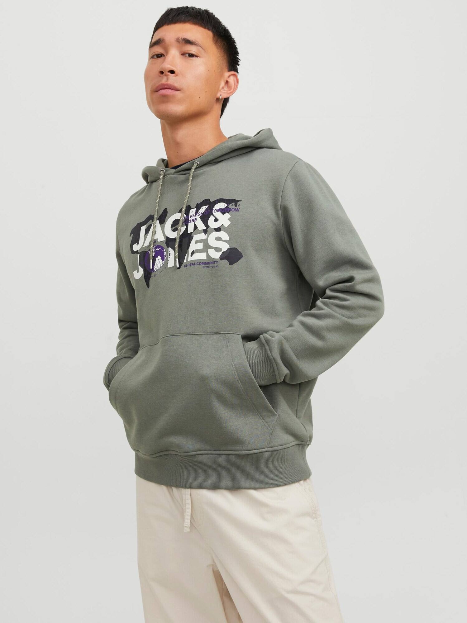 JACK & JONES Bluză de molton 'Dust' oliv / lila / negru / alb - Pled.ro