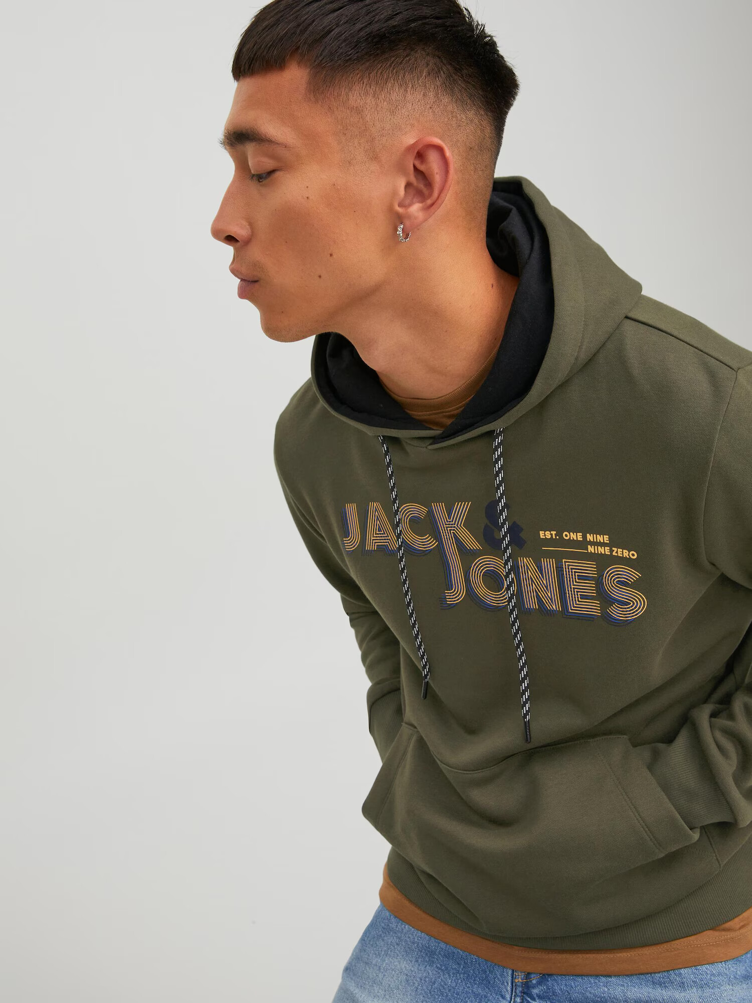 JACK & JONES Bluză de molton 'Friday' albastru marin / kaki / portocaliu / alb - Pled.ro