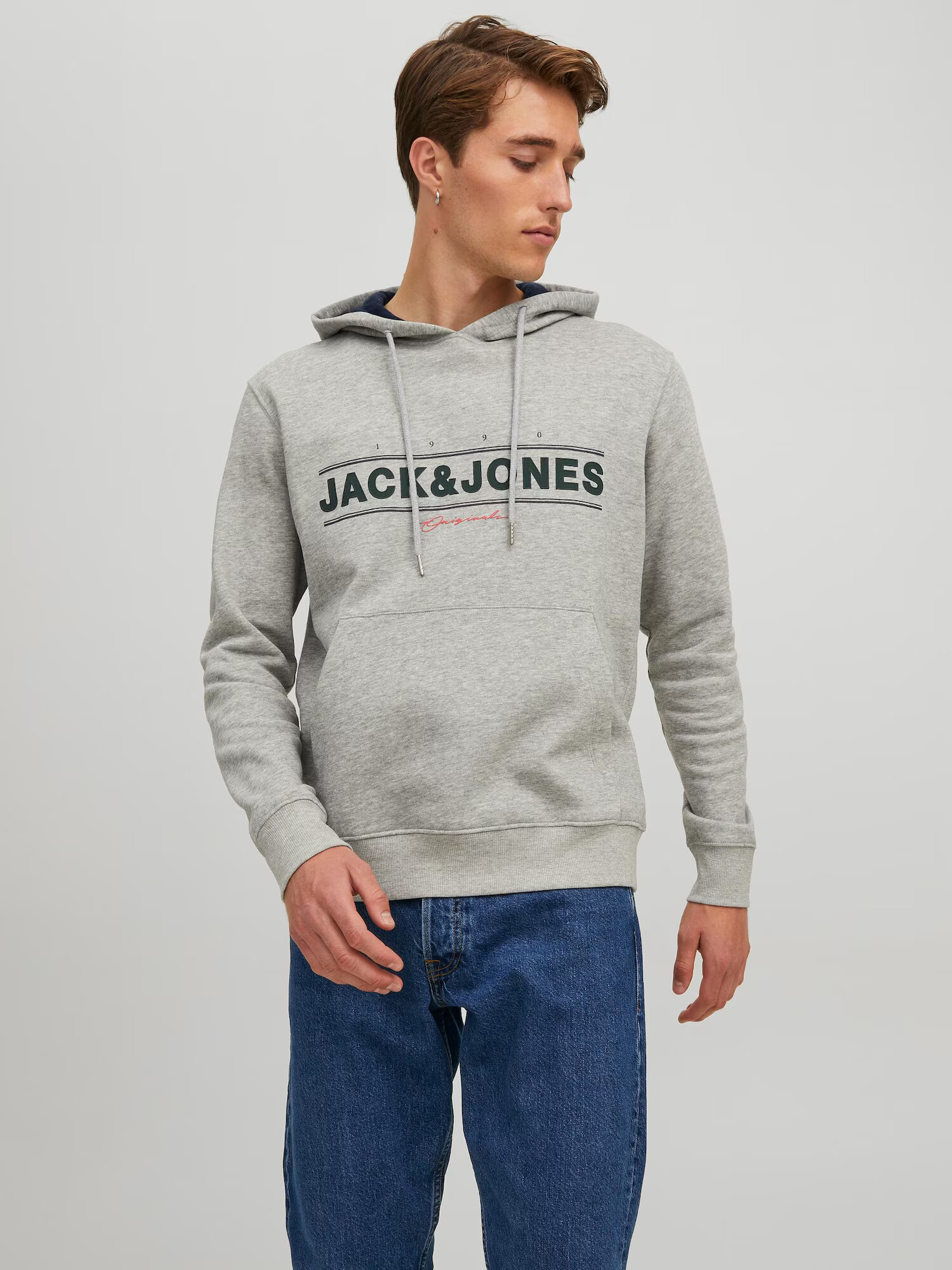 JACK & JONES Bluză de molton 'FRIDAY' gri amestecat / roșu deschis / negru - Pled.ro