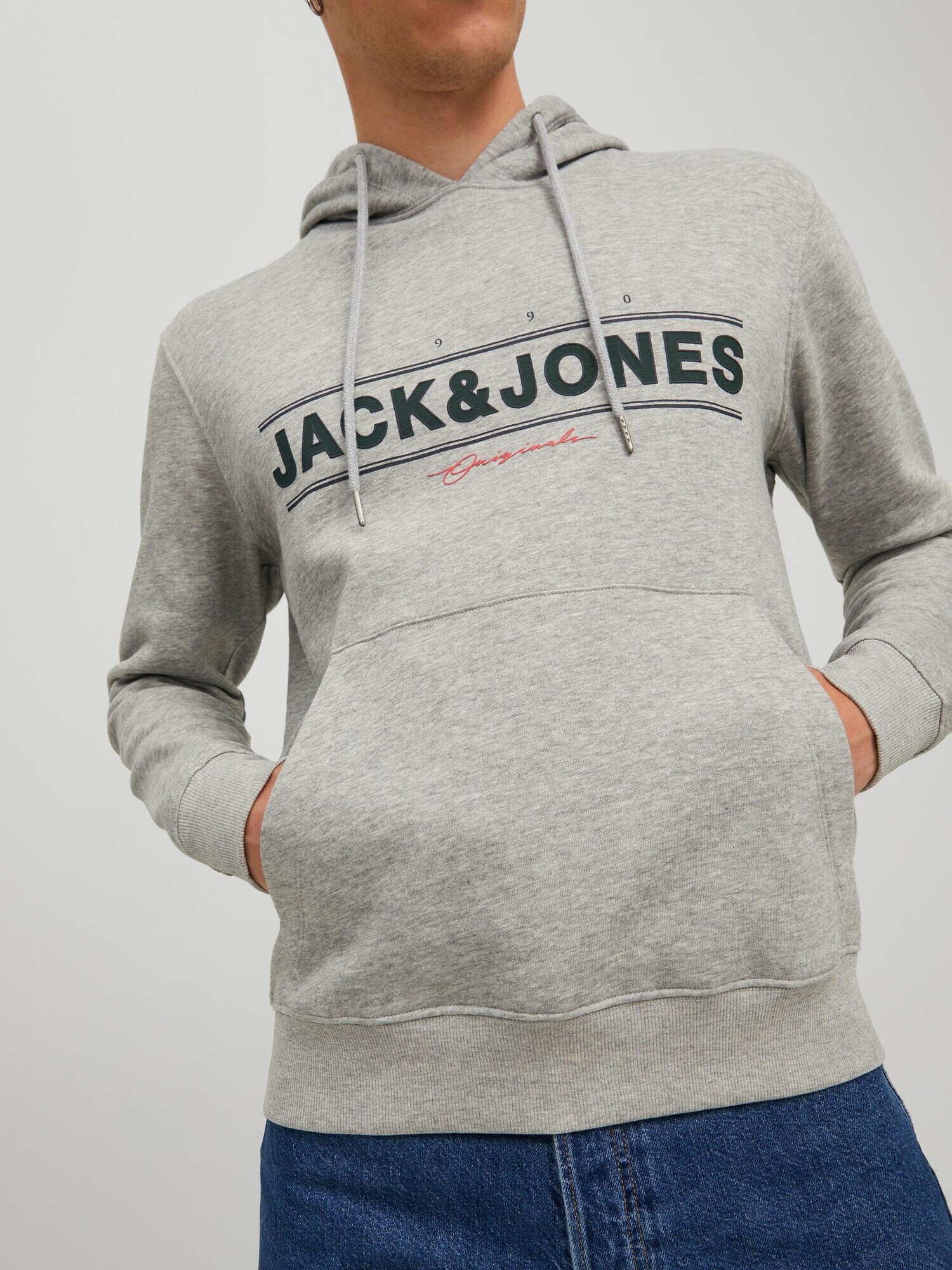 JACK & JONES Bluză de molton 'FRIDAY' gri amestecat / roșu deschis / negru - Pled.ro