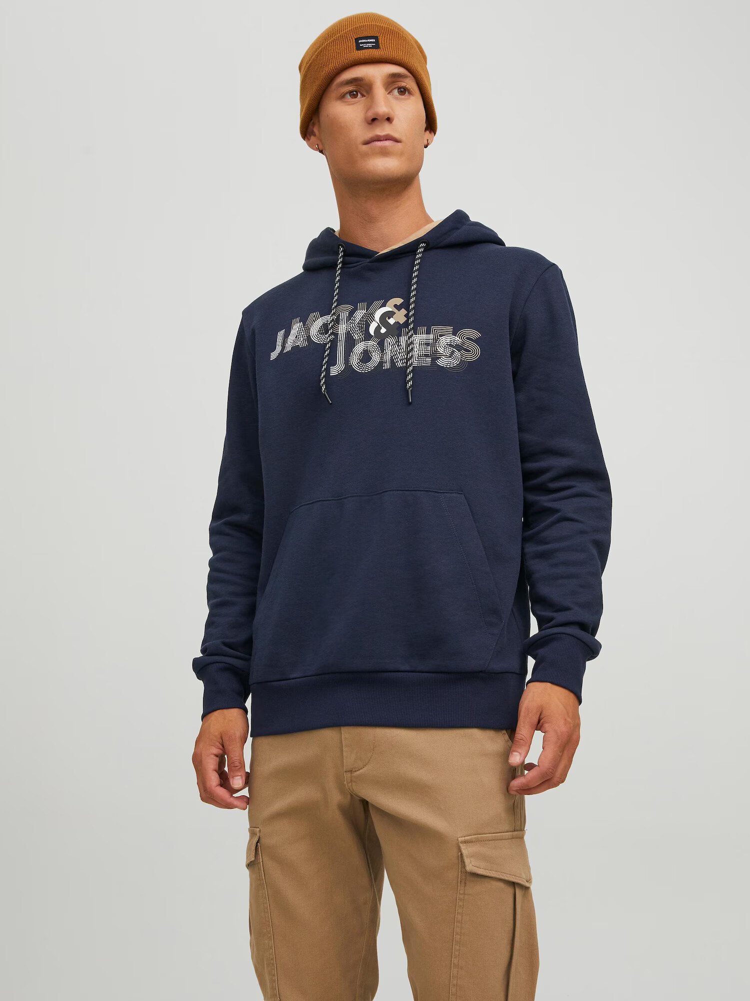 JACK & JONES Bluză de molton 'Friday' nisipiu / bleumarin / negru / alb - Pled.ro