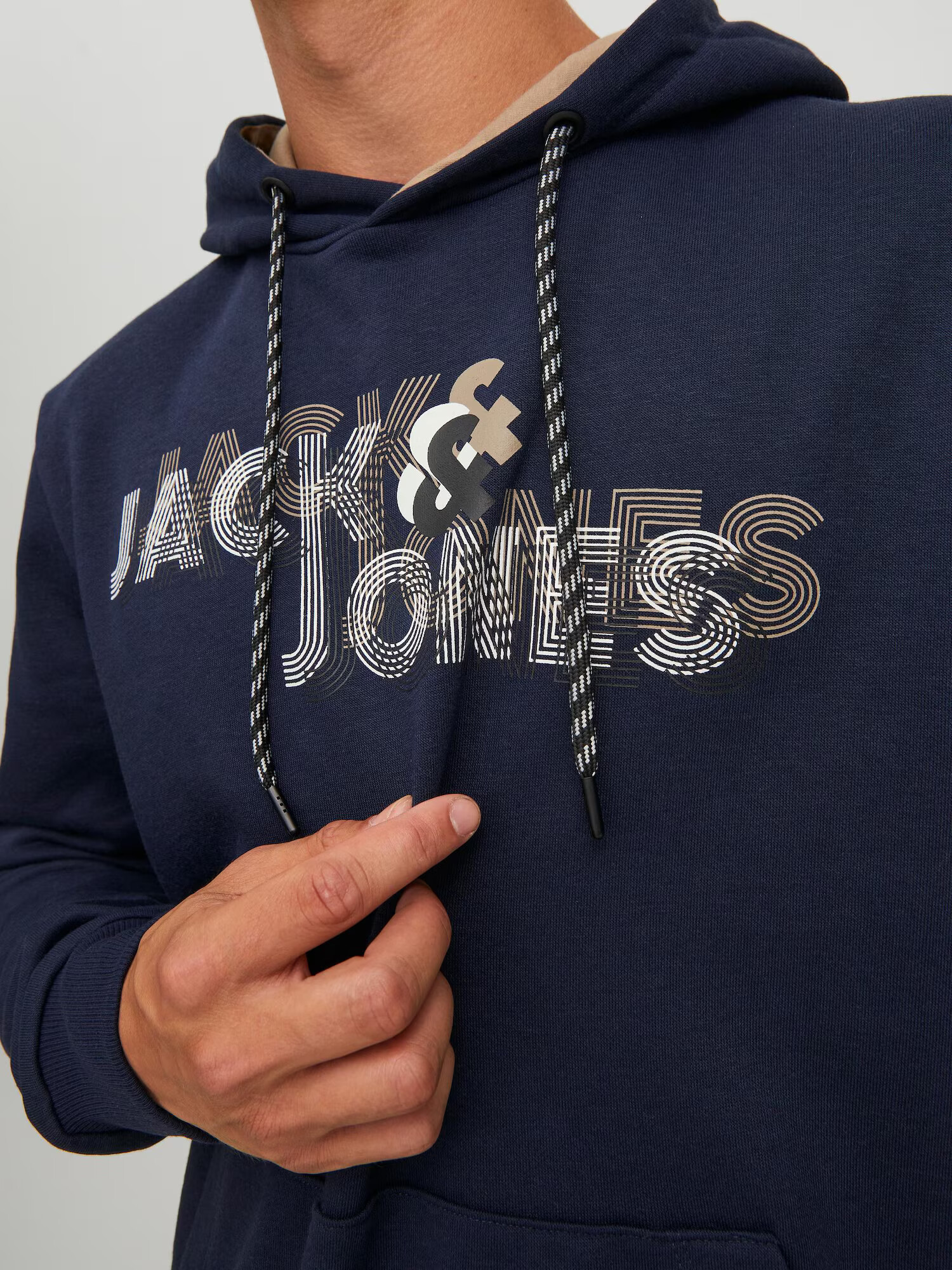 JACK & JONES Bluză de molton 'Friday' nisipiu / bleumarin / negru / alb - Pled.ro