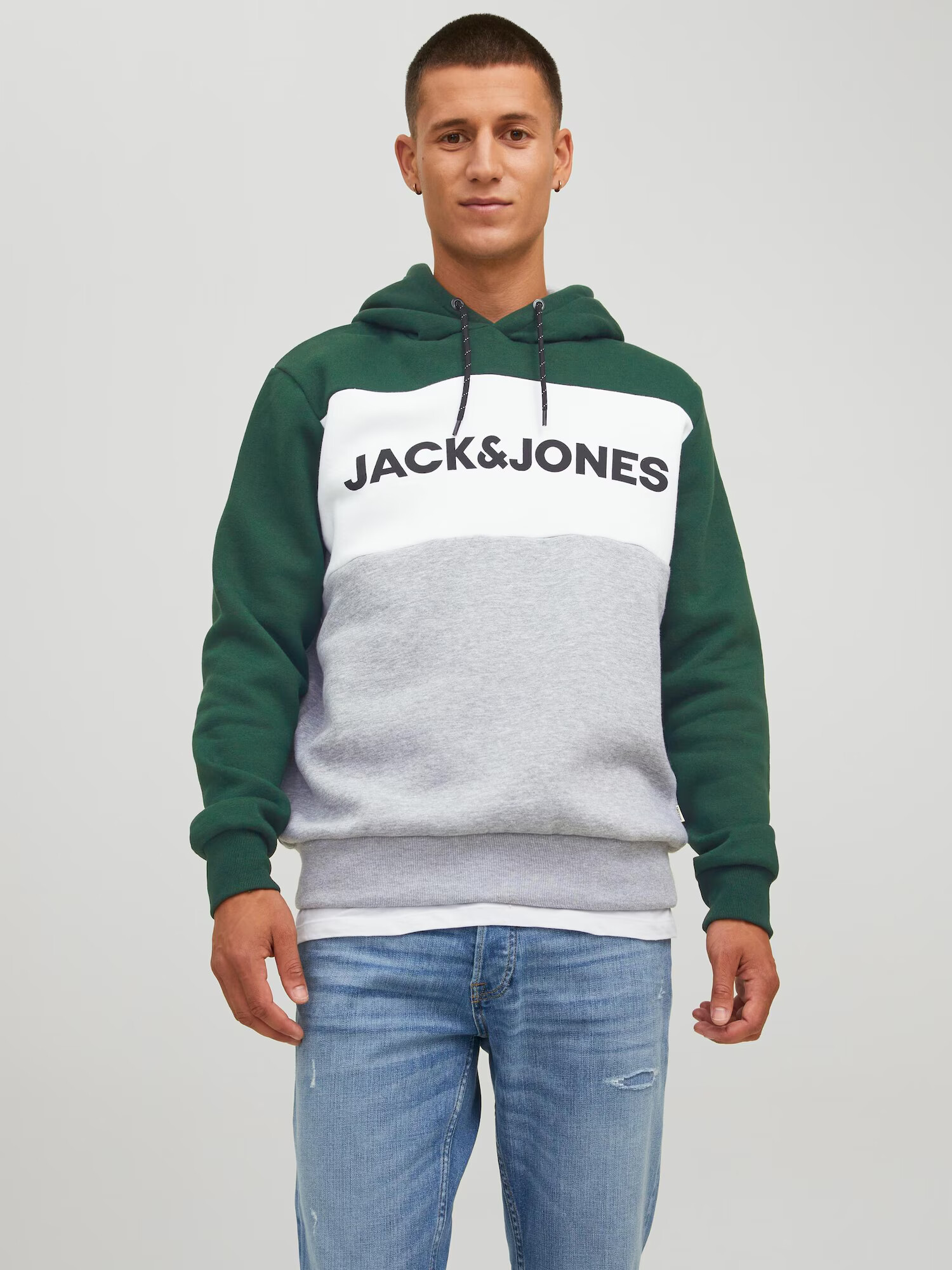 JACK & JONES Bluză de molton gri amestecat / verde pin / negru / alb - Pled.ro