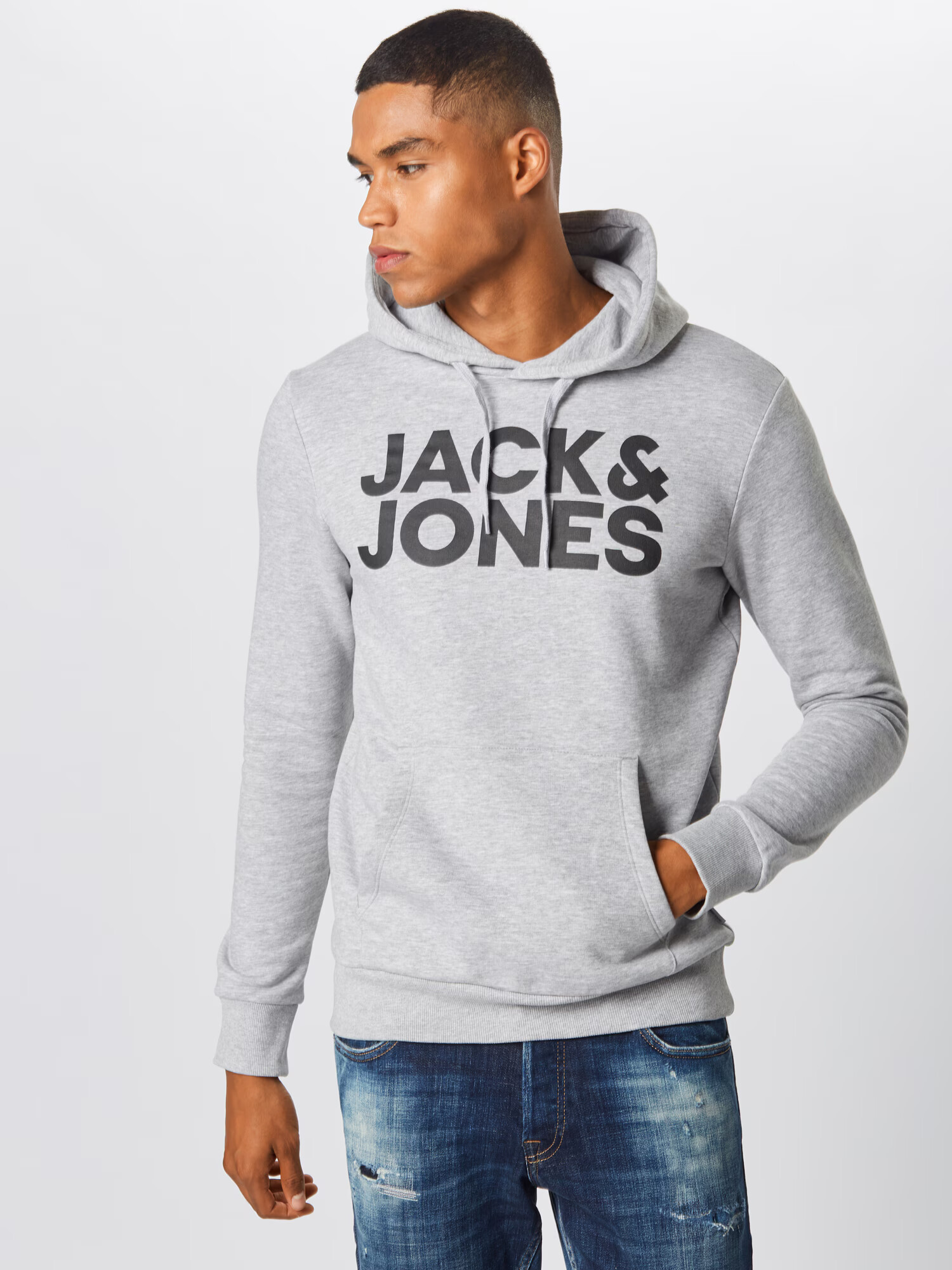 JACK & JONES Bluză de molton gri deschis / negru - Pled.ro