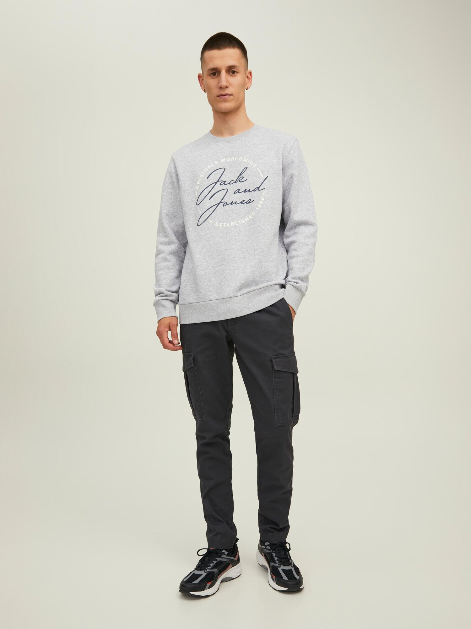 JACK & JONES Bluză de molton 'JERRY' bleumarin / gri deschis / alb - Pled.ro