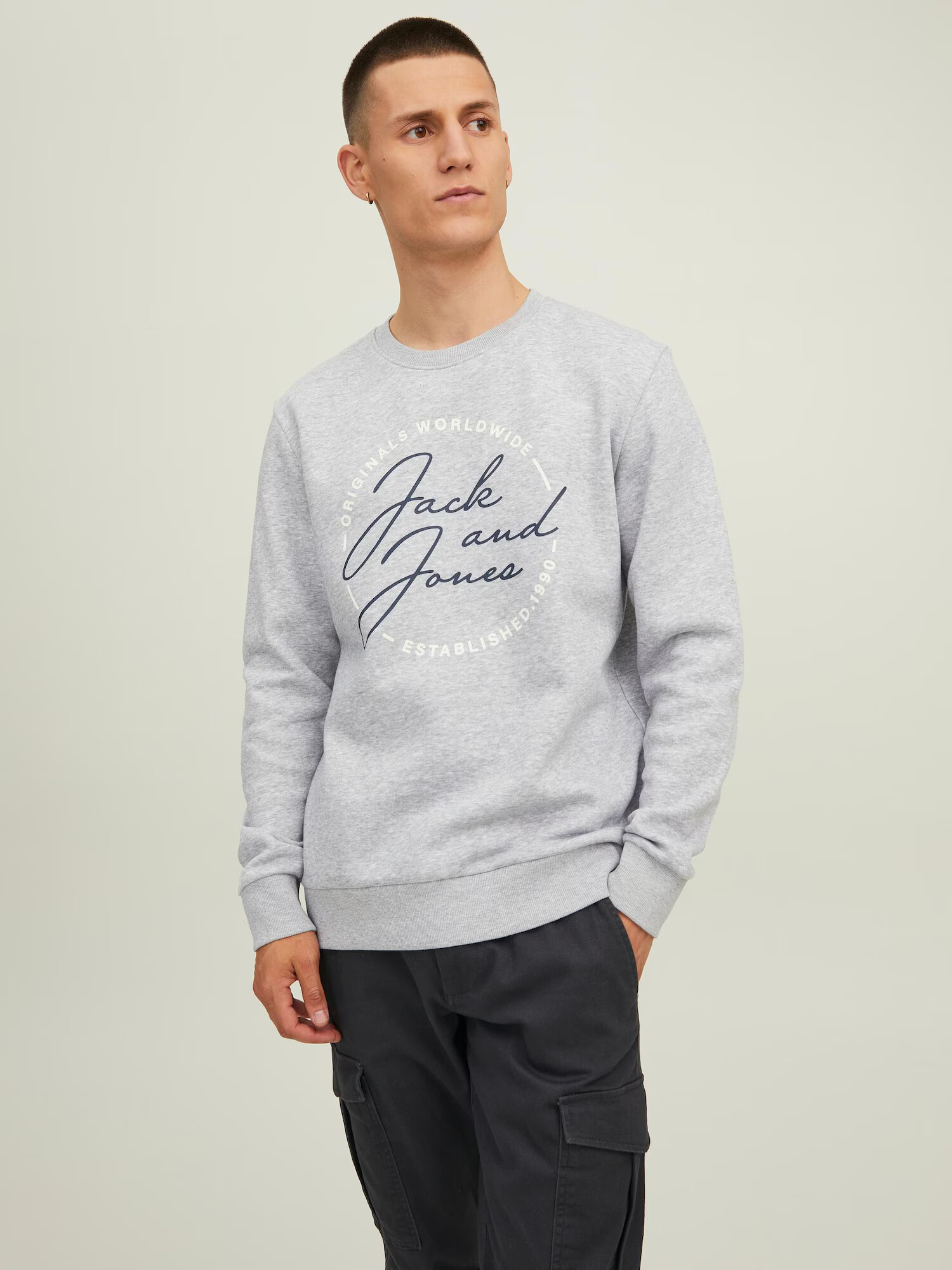 JACK & JONES Bluză de molton 'JERRY' bleumarin / gri deschis / alb - Pled.ro