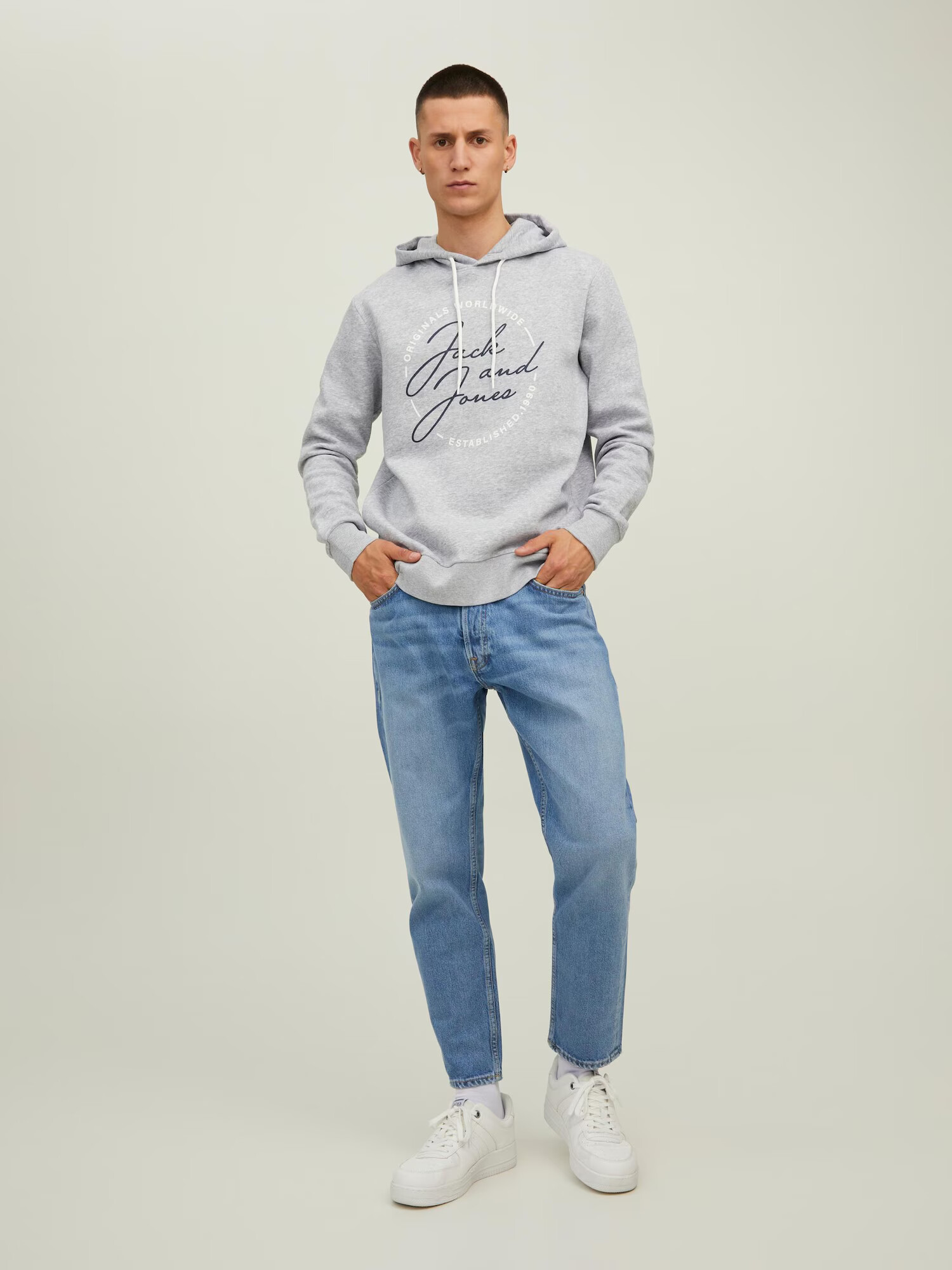 JACK & JONES Bluză de molton 'JERRYS' albastru marin / gri / alb - Pled.ro