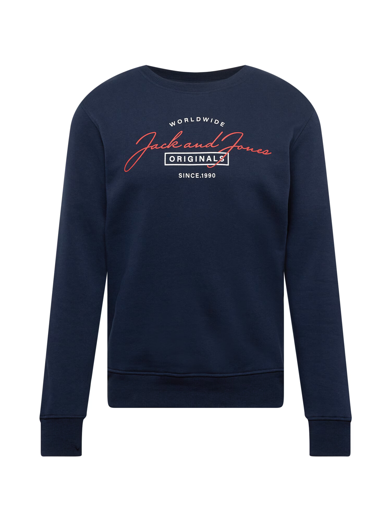 JACK & JONES Bluză de molton 'JORFERRY SWEAT CREW NECK FST' bleumarin / roșu / alb - Pled.ro