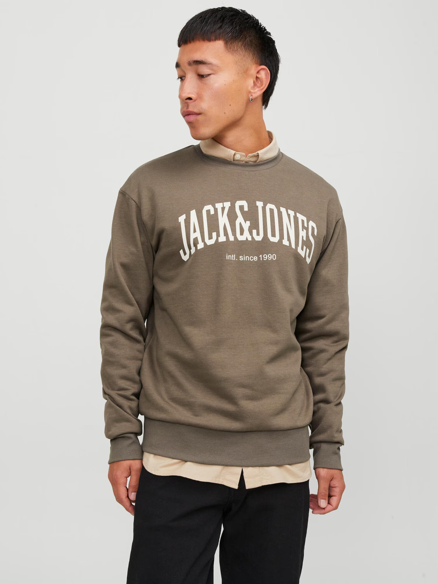 JACK & JONES Bluză de molton 'Josh' maro deschis / alb - Pled.ro