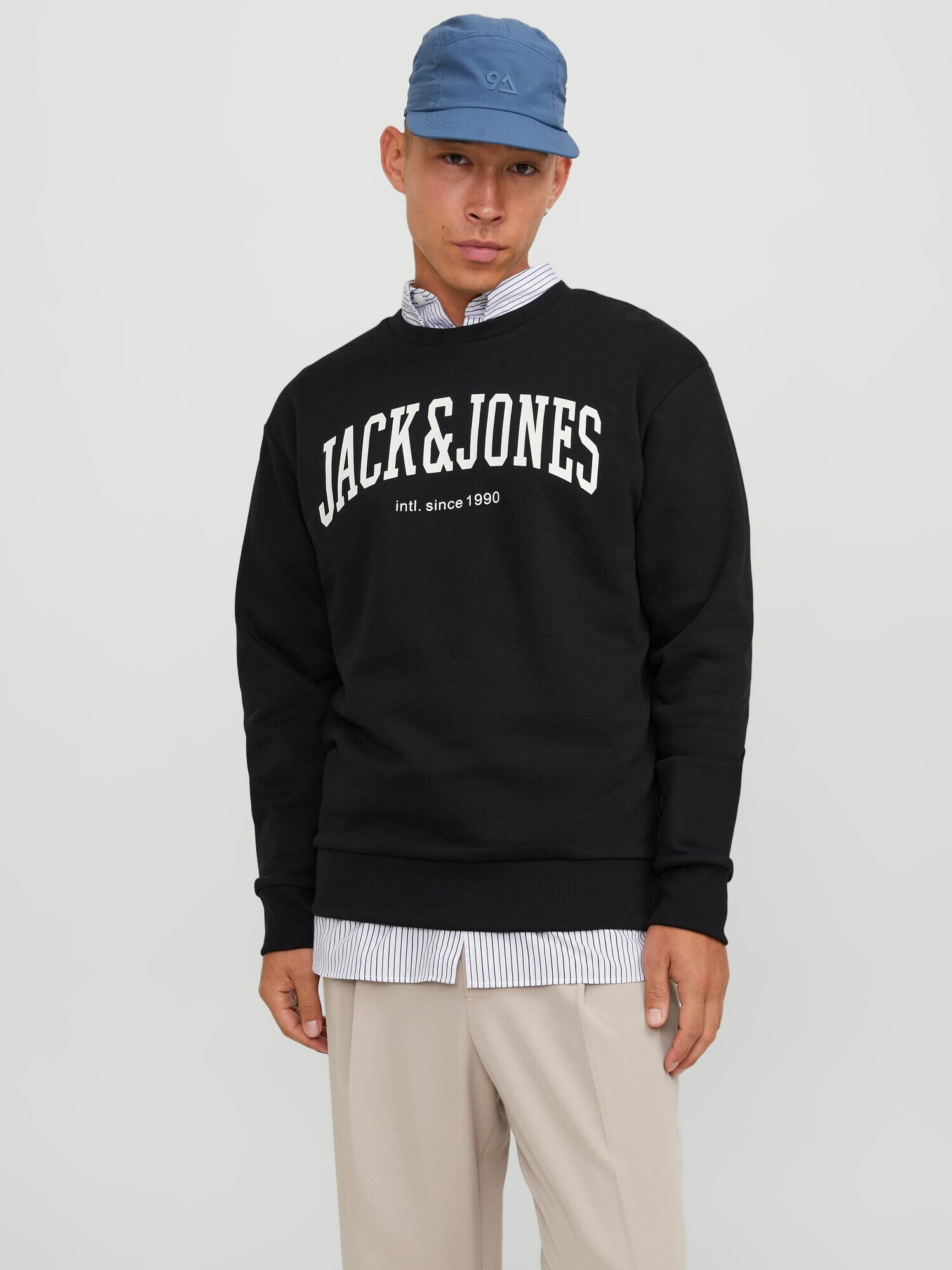 JACK & JONES Bluză de molton 'JOSH' negru / alb - Pled.ro