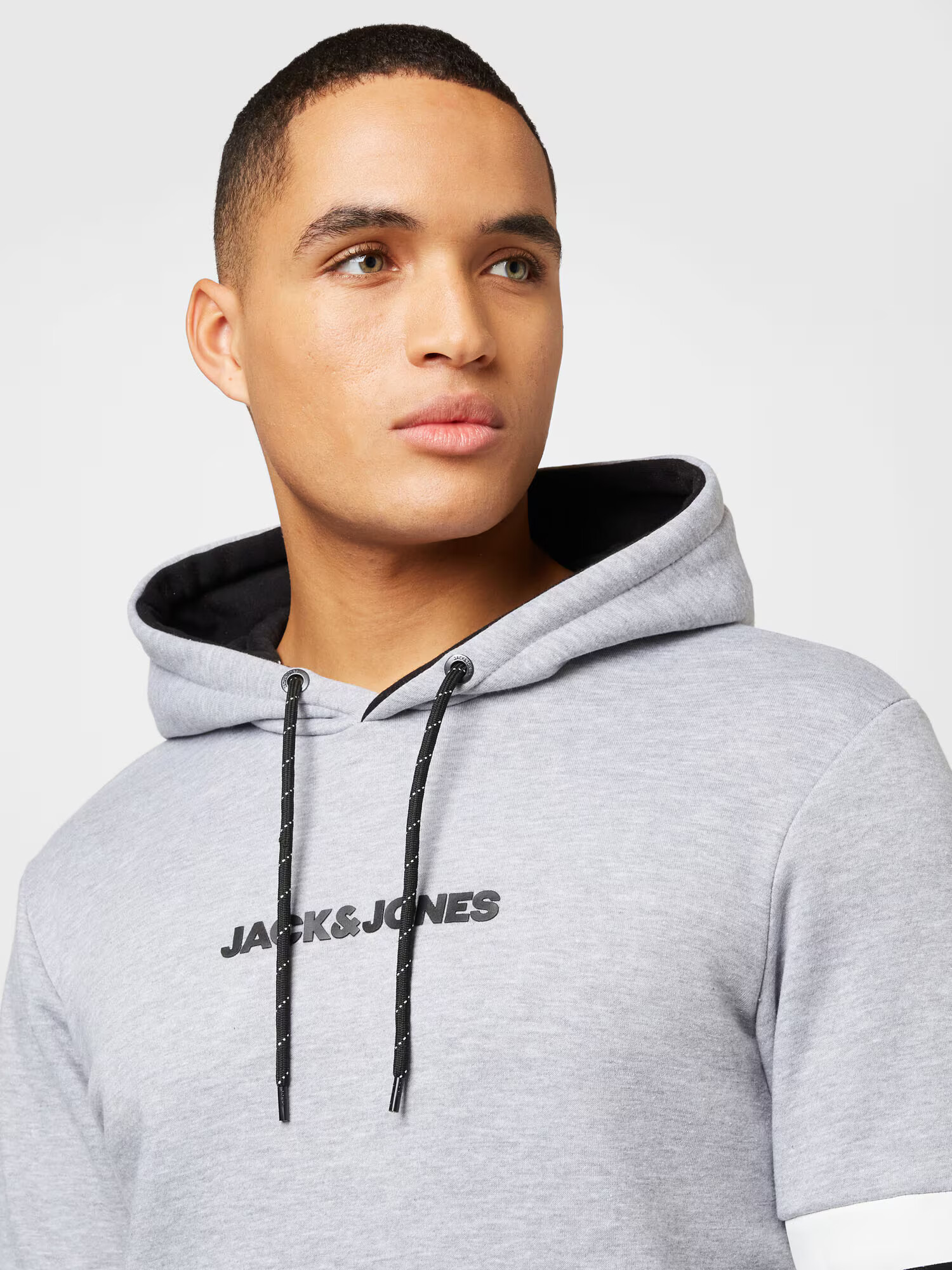 JACK & JONES Bluză de molton 'LAYTON' gri deschis / negru / alb - Pled.ro