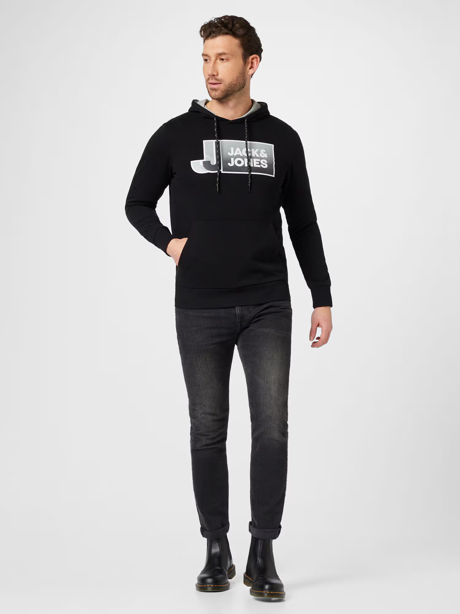 JACK & JONES Bluză de molton 'LOGAN' gri / gri metalic / negru - Pled.ro